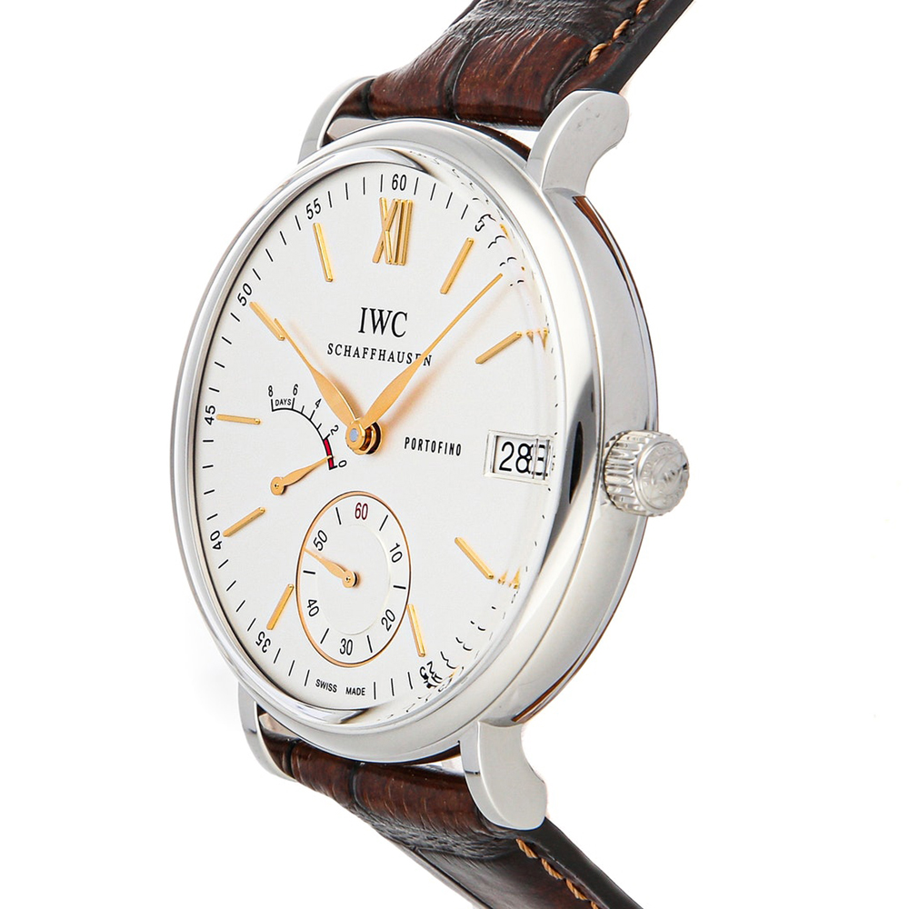 

IWC Silver Stainless Steel and Leather Portofino Hand-Wound IW5101-03 Men's Wristwatch