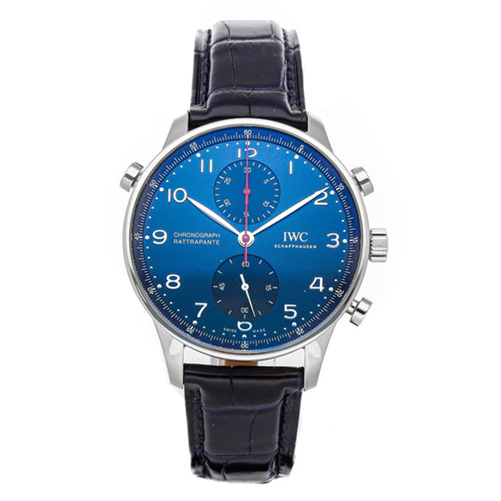 

IWC Blue Stainless Steel and Leather Portugieser Chronograph Rattrapante IW3712-17 Men's Wristwatch
