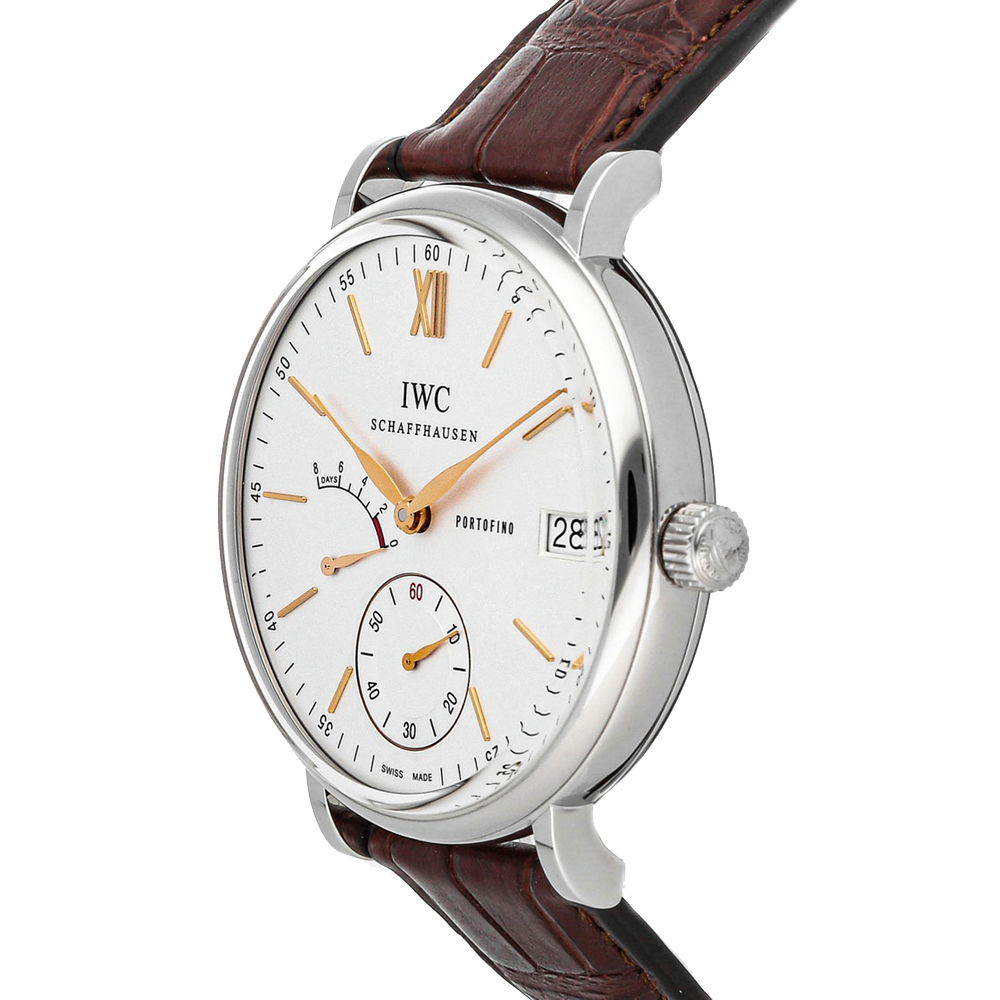 

IWC Silver Stainless Steel and Leather Portofino Hand-Wound IW5101-03 Men's Wristwatch