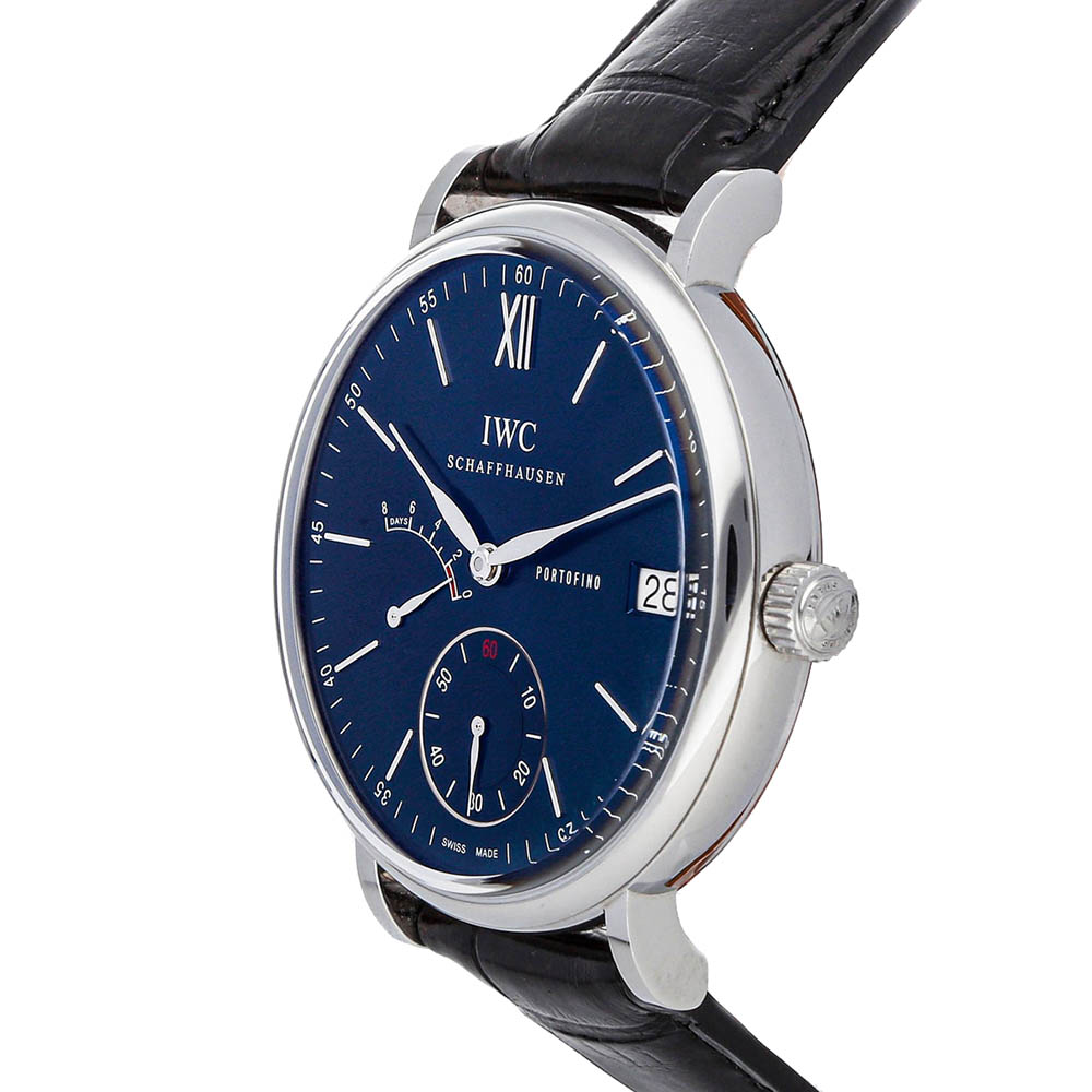 

IWC Blue Stainless Steel Portofino Hand-Wound Eight Days IW5101-06 Men's Wristwatch