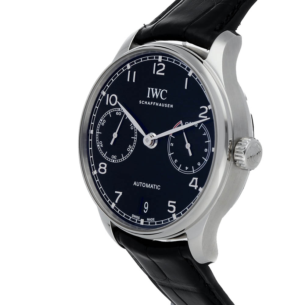 

IWC Black Stainless Steel Portugieser Automatic IW5007-03 Men's Wristwatch