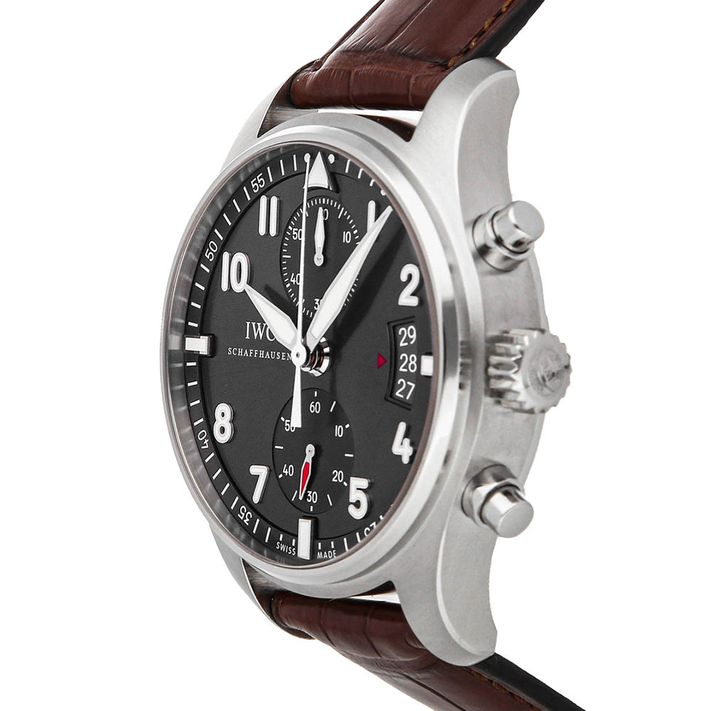 

IWC Black Stainless Steel Pilot's Watch Spitfire Chronograph IW3878-02 Men's Wristwatch