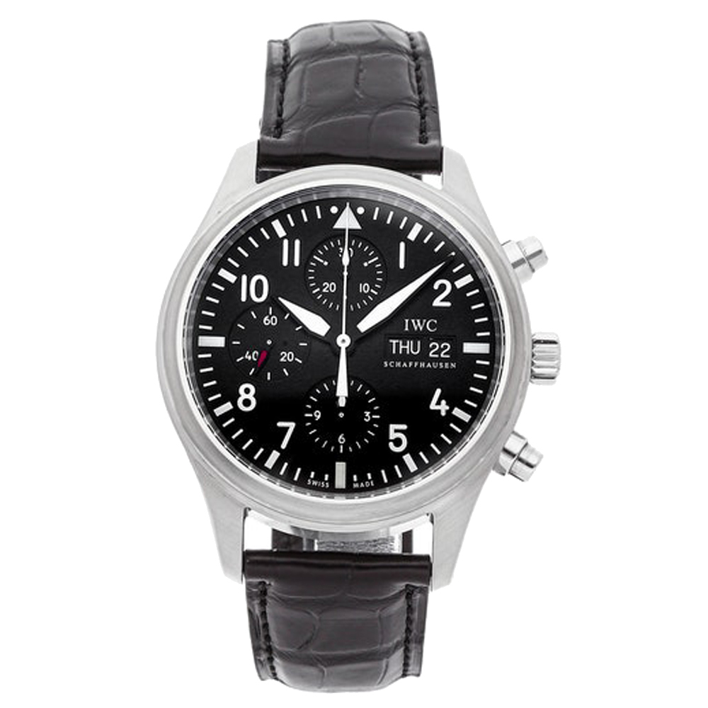 

IWC Black Stainless Steel Pilot Chronograph IW3717-01 Men's Wristwatch