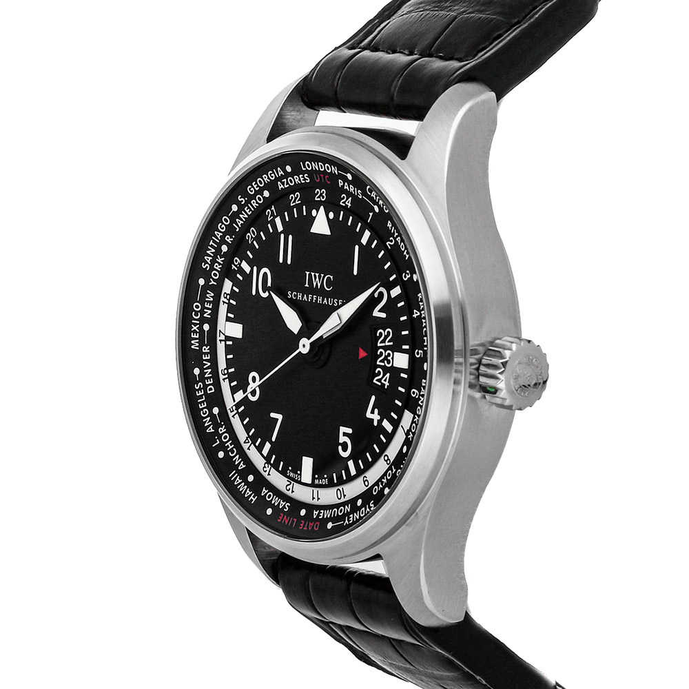 

IWC Black Stainless Steel Pilot's Watch Worldtimer IW3262-01 Men's Wristwatch