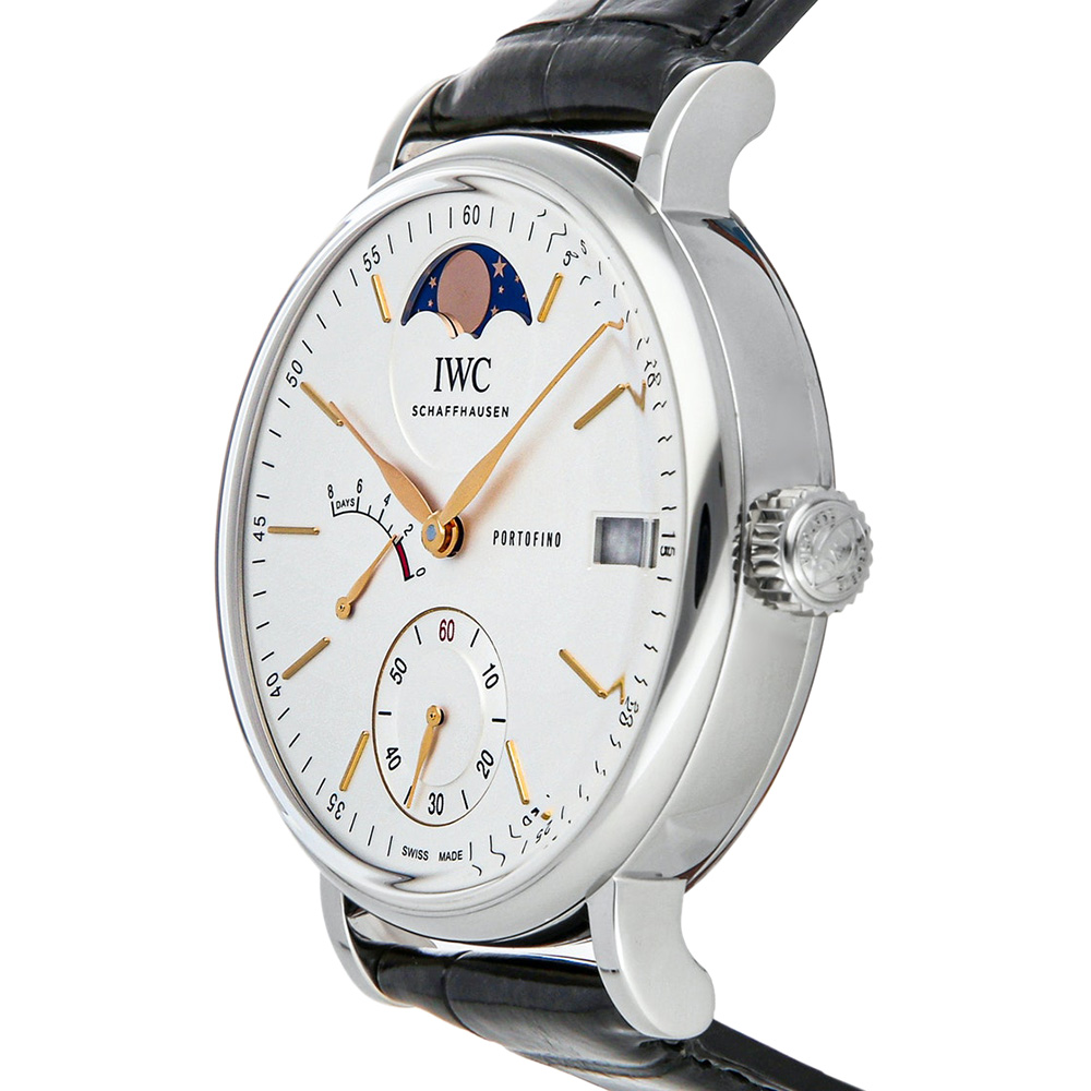 

IWC Silver Stainless Steel Portofino Hand-Wound Moon Phase IW5164-01 Men's Wristwatch