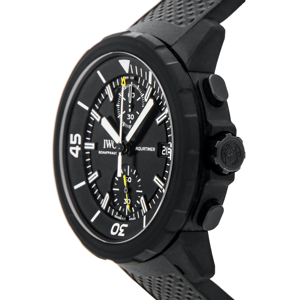 

IWC Black Rubber Coated Stainless Steel Aquatimer Chronograph Edition "Galapagos Islands" IW3795-02 Men's Wristwatch 45 MM
