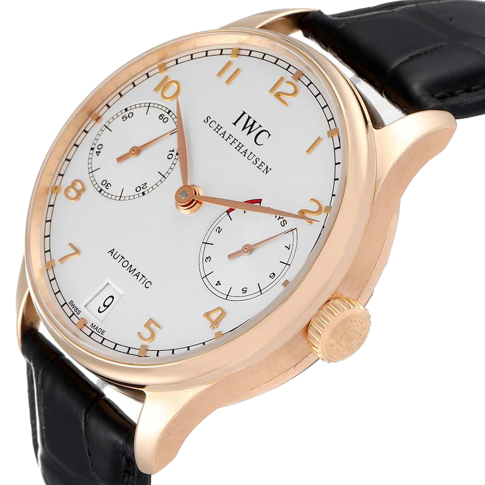 

IWC Silver 18k Rose Gold Portuguese Chrono 7 Day IW500004 Men's Wristwatch 42 MM