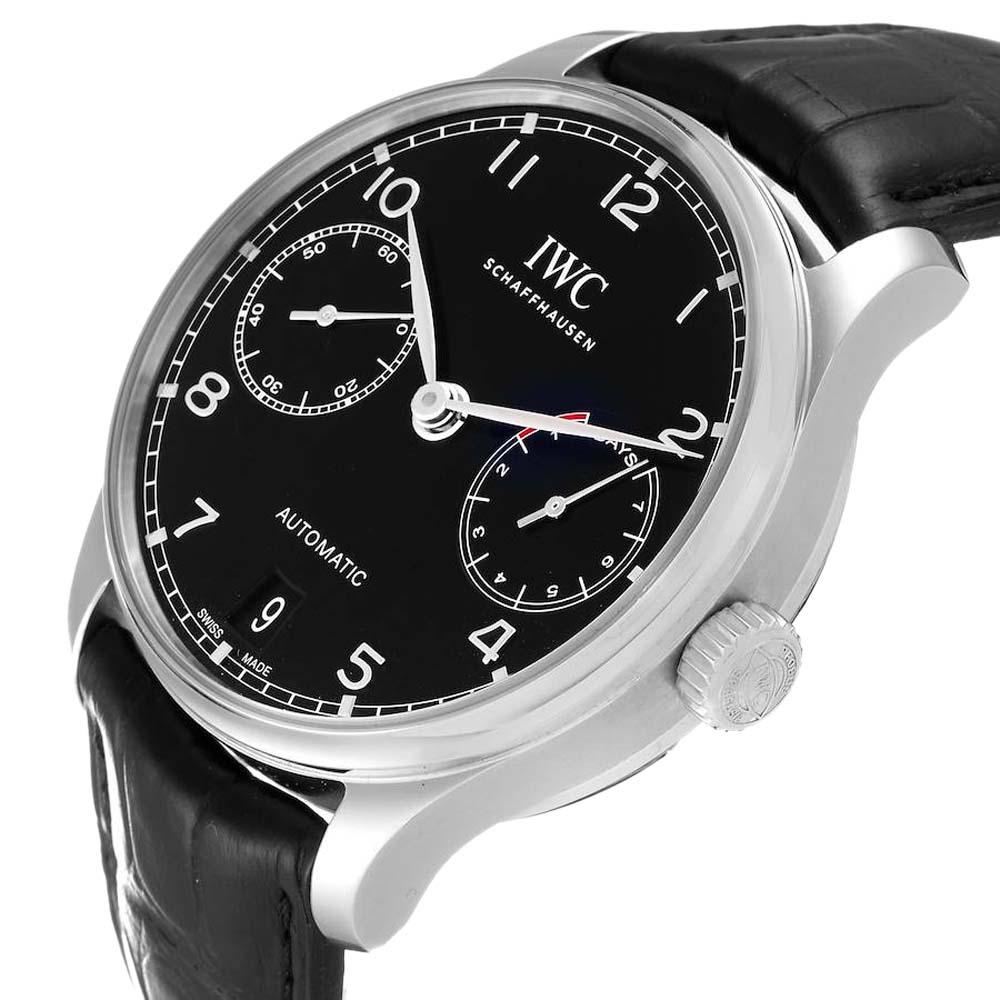 

IWC Black Stainless Steel Portuguese Chrono 7 Day IW500703 Men's Wristwatch 42 MM