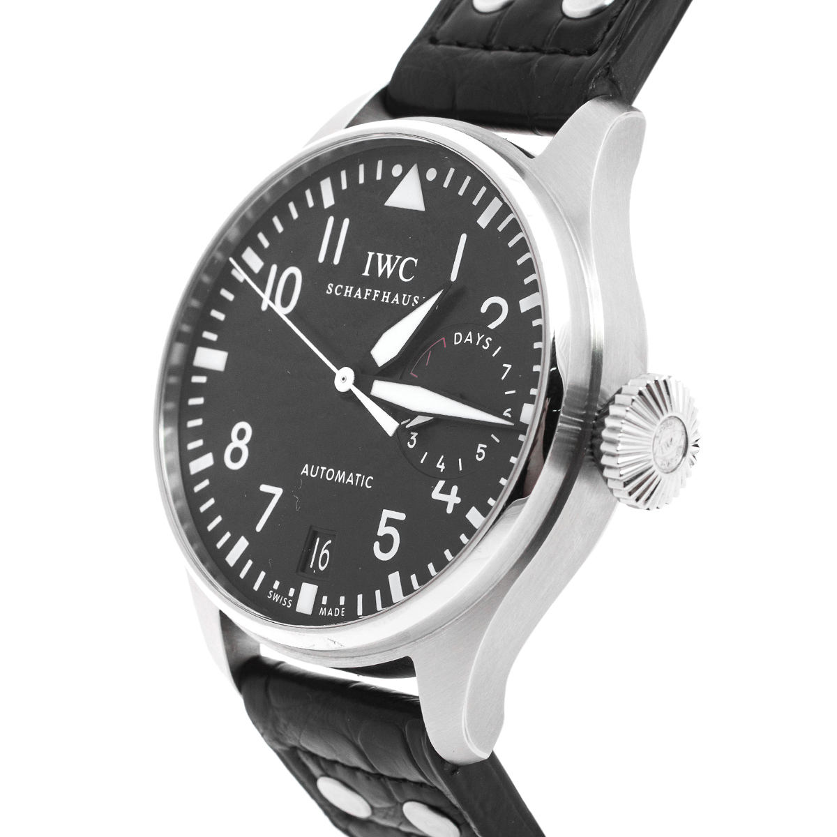 

IWC Black Stainless Steel Alligator Big Pilot IW500901 Men's Wristwatch