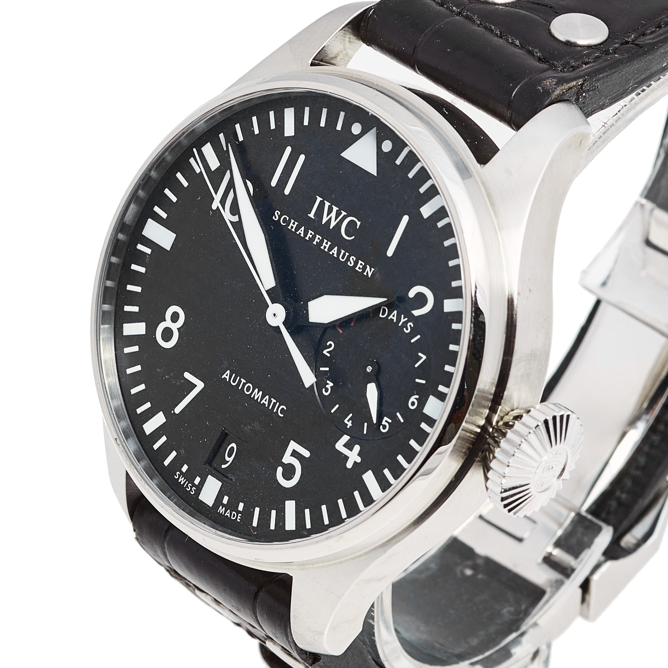 

IWC Black Stainless Steel Alligator Leather Big Pilot IW500901 Men's Wristwatch