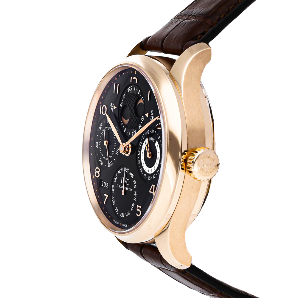 

IWC Black 18K Rose Gold Portugieser Perpetual Calendar IW5032-02 Men's Wristwatch 44 MM