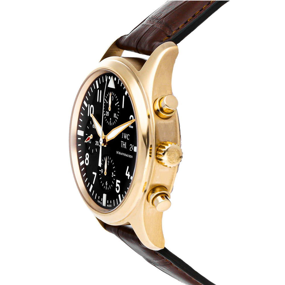 

IWC Black 18K Rose Gold Pilot's Chronograph IW3717-13 Men's Wristwatch 42 MM