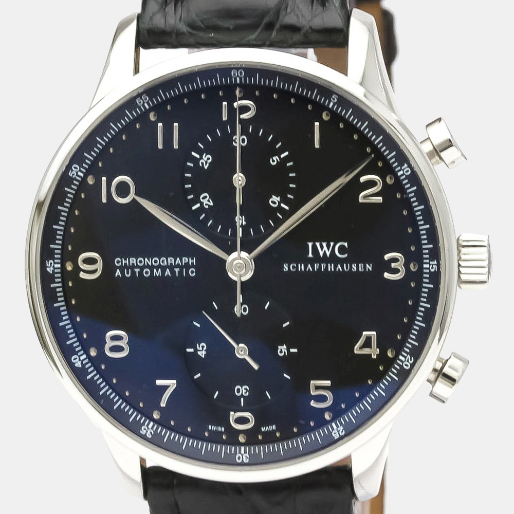 

IWC Black Stainless Steel Portugieser Chronograph Automatic IW371438 Men's Wristwatch 41 mm