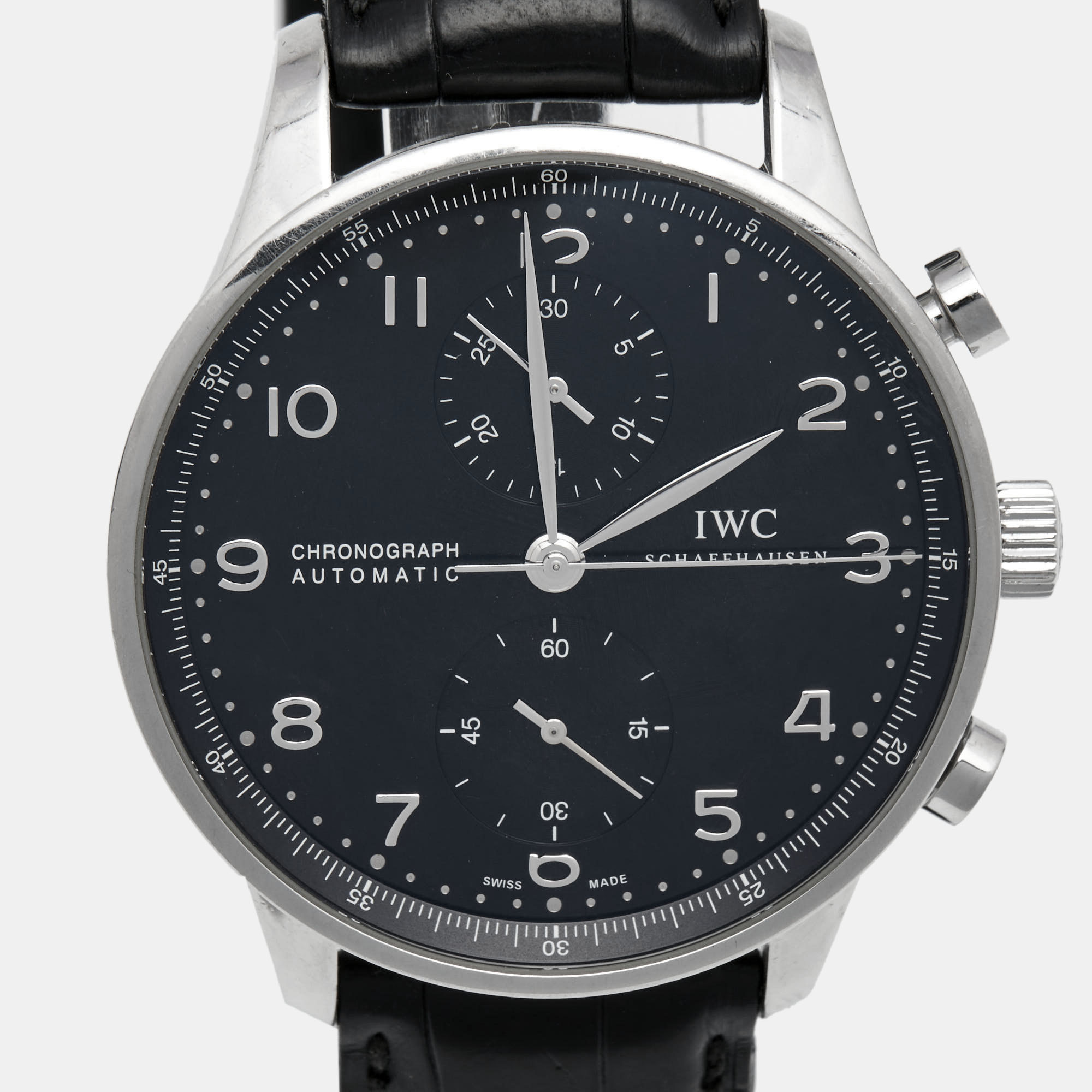 

IWC Black Stainless Steel Alligator Leather Portuguese IW371447 Men's Wristwatch