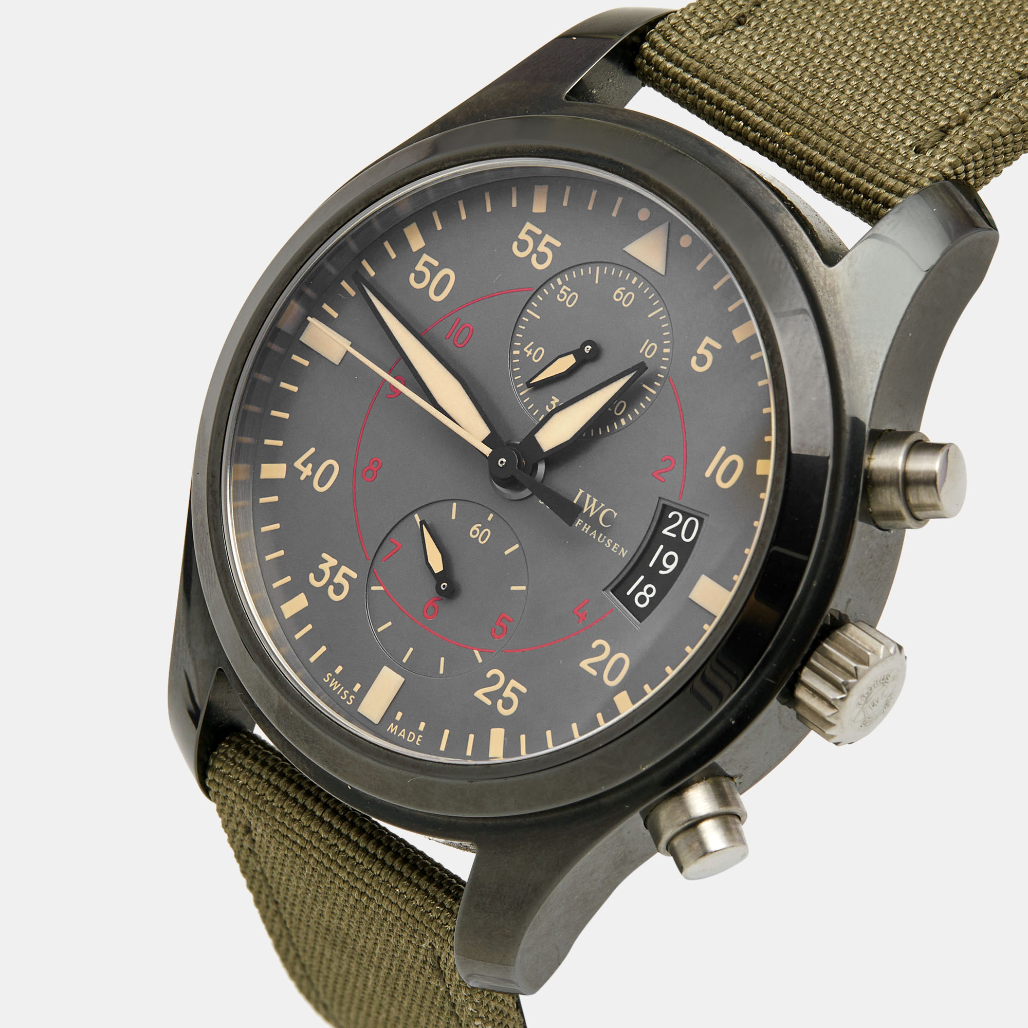 

IWC Grey Ceramic Titanium Canvas Pilot Top Gun Miramar IW388002 Men's Wristwatch