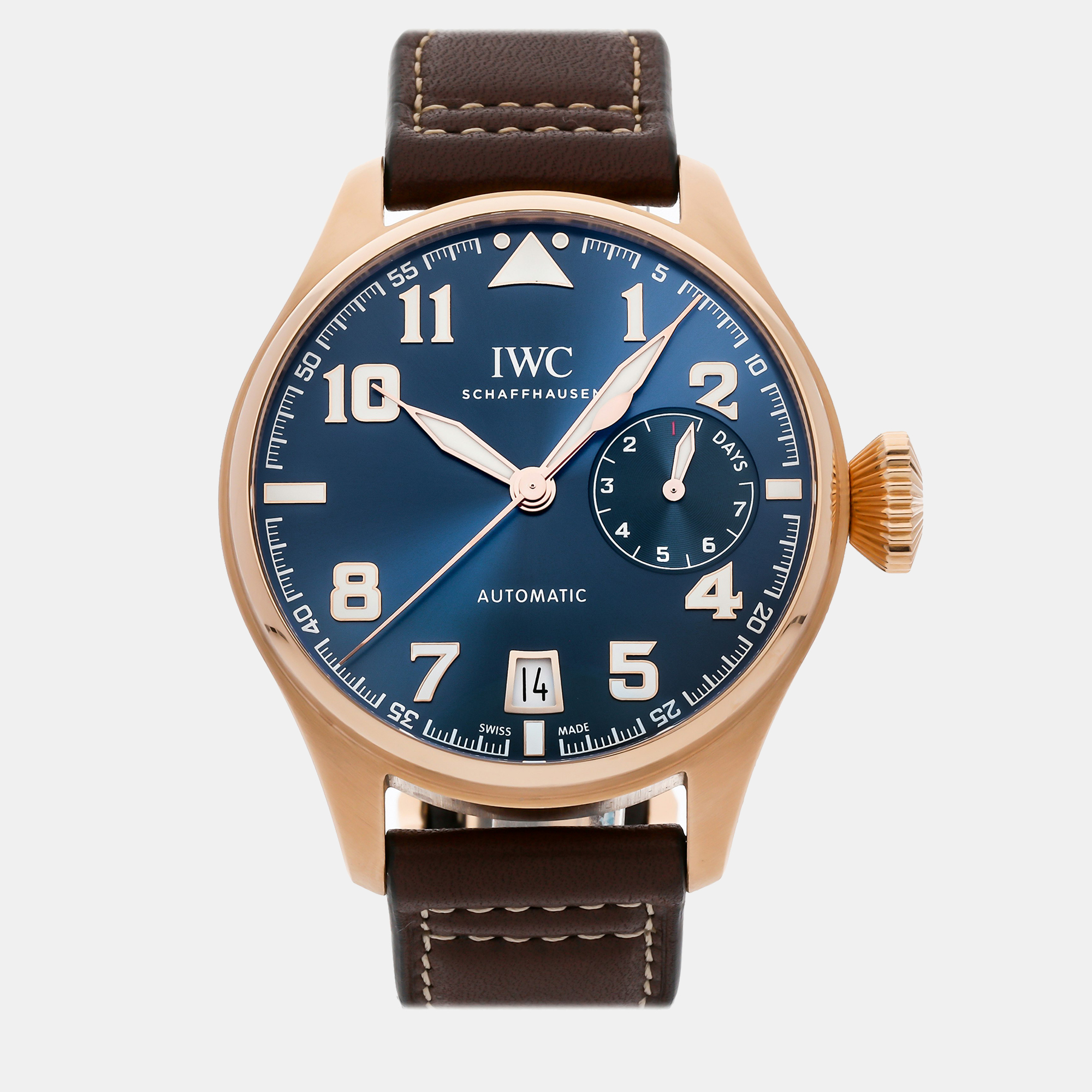 Pre-owned Iwc Schaffhausen Blue 18k Rose Gold Big Pilot's Iw5009-09 Automatic Men's Wristwatch 46 Mm