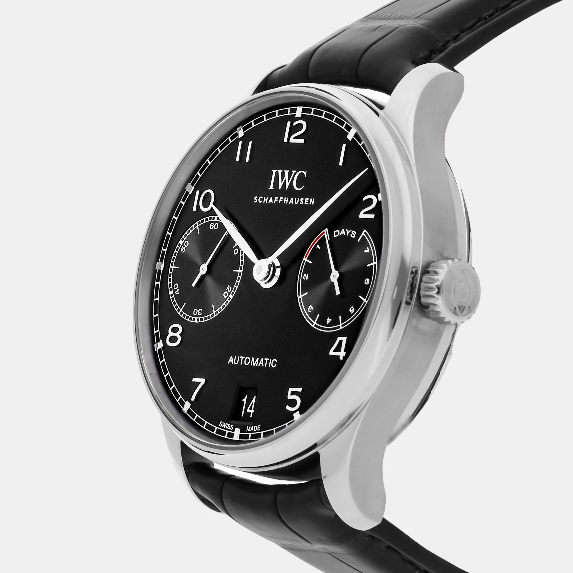 

IWC Black Stainless Steel Portugieser IW5007-03 Automatic Men's Wristwatch 42 mm