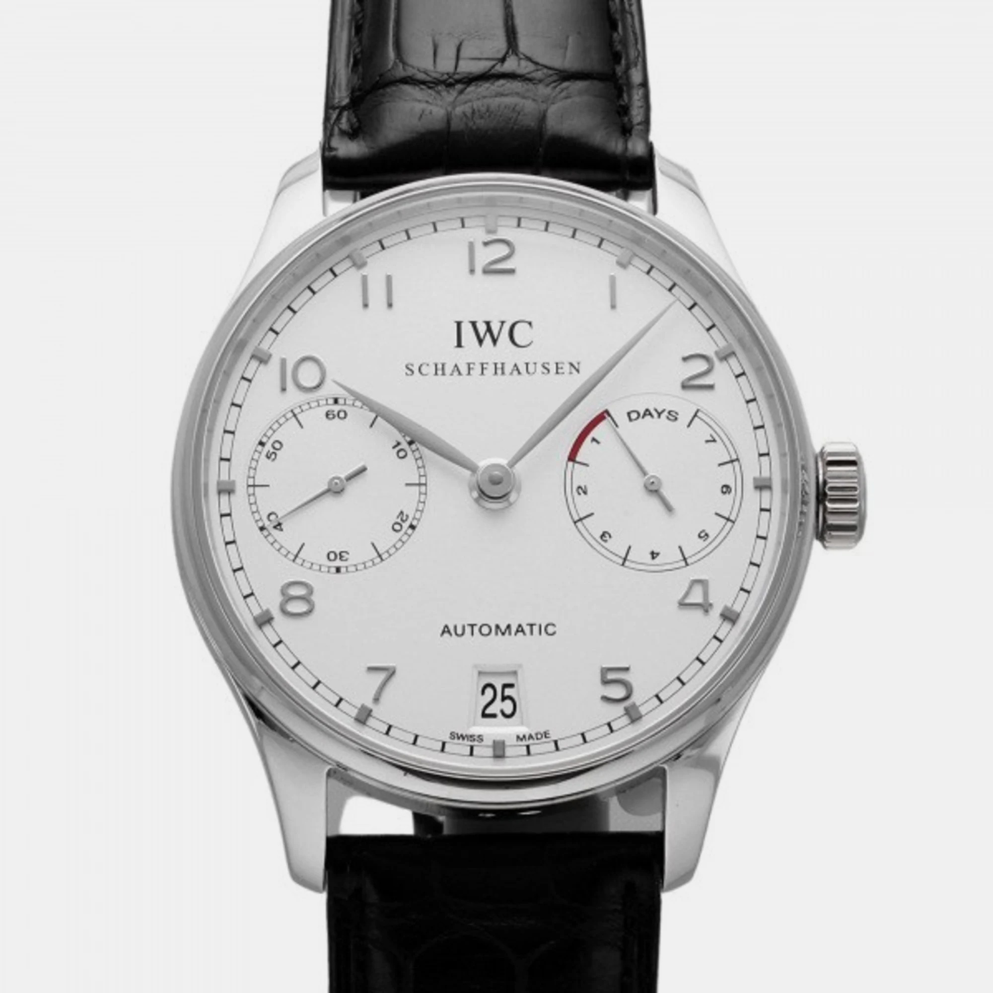 This IWC luxury watch is characterized by skillful craftsmanship and understated charm. Meticulously constructed to tell time in an elegant way it comes in a sturdy case and flaunts a seamless blend of innovative design and flawless style.