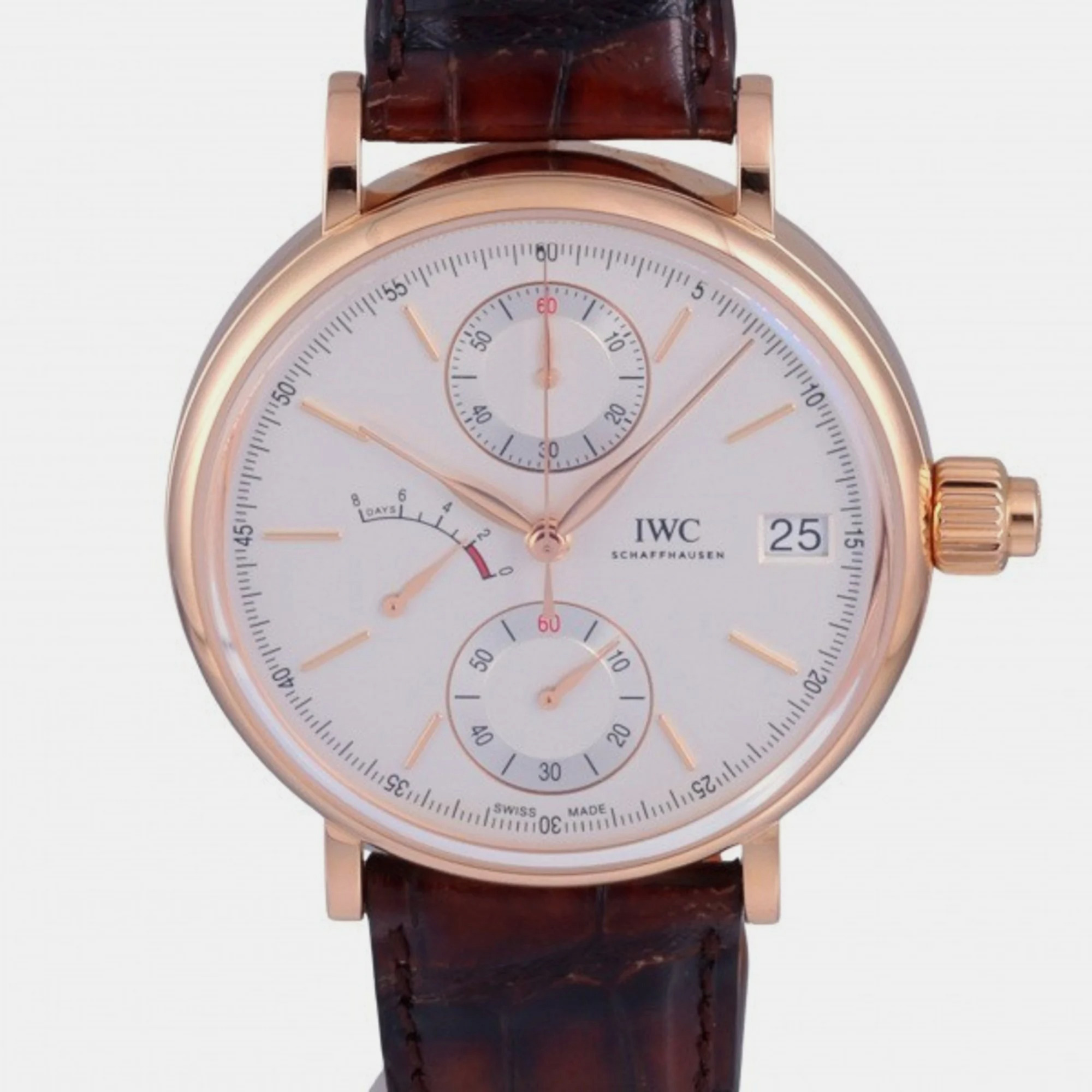 Pre-owned Iwc Schaffhausen Silver 18k Rose Gold Portofino Iw515104 Manual Winding Men's Wristwatch 45 Mm