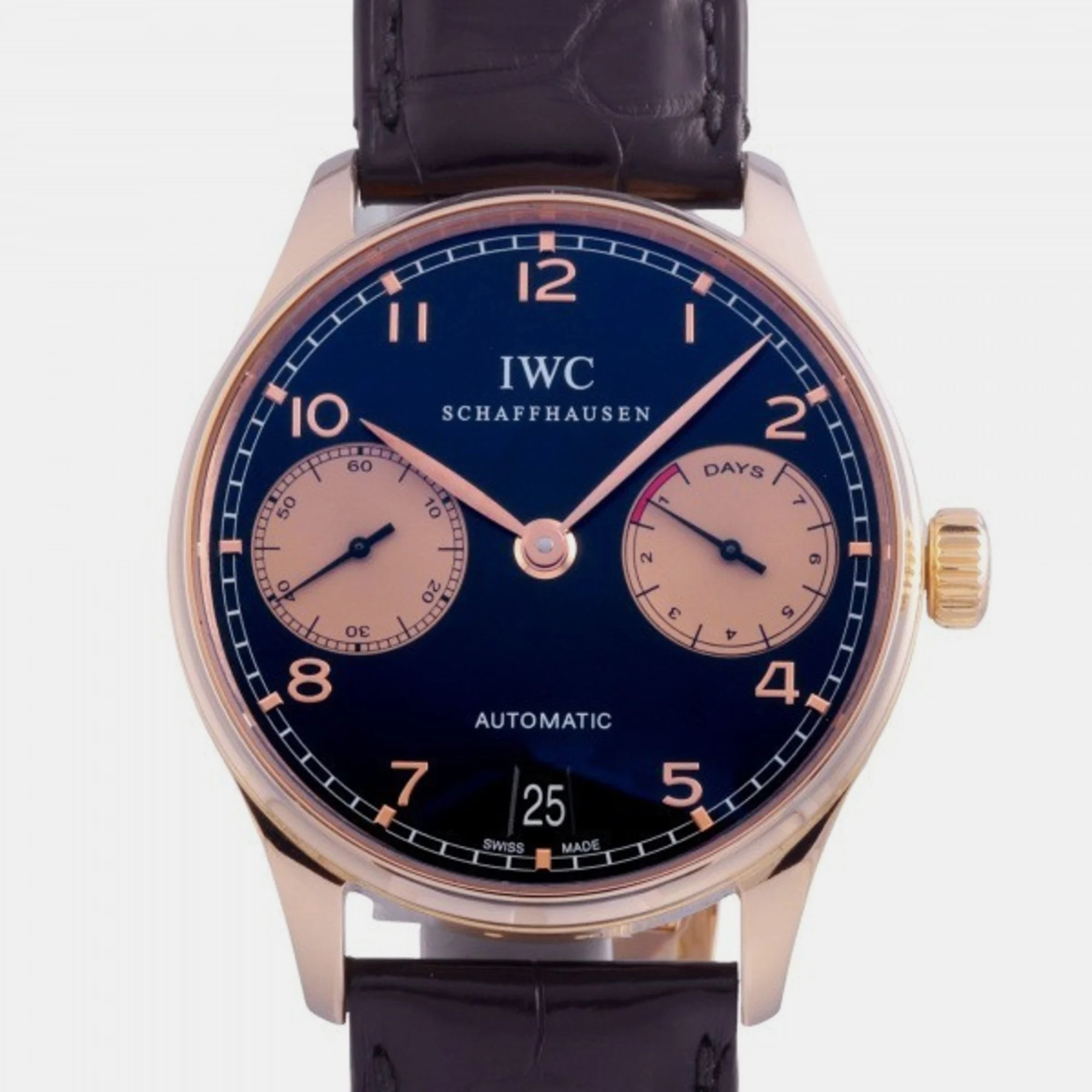 

IWC Black 18k Rose Gold Portugieser IW500121 Automatic Men's Wristwatch 42 mm