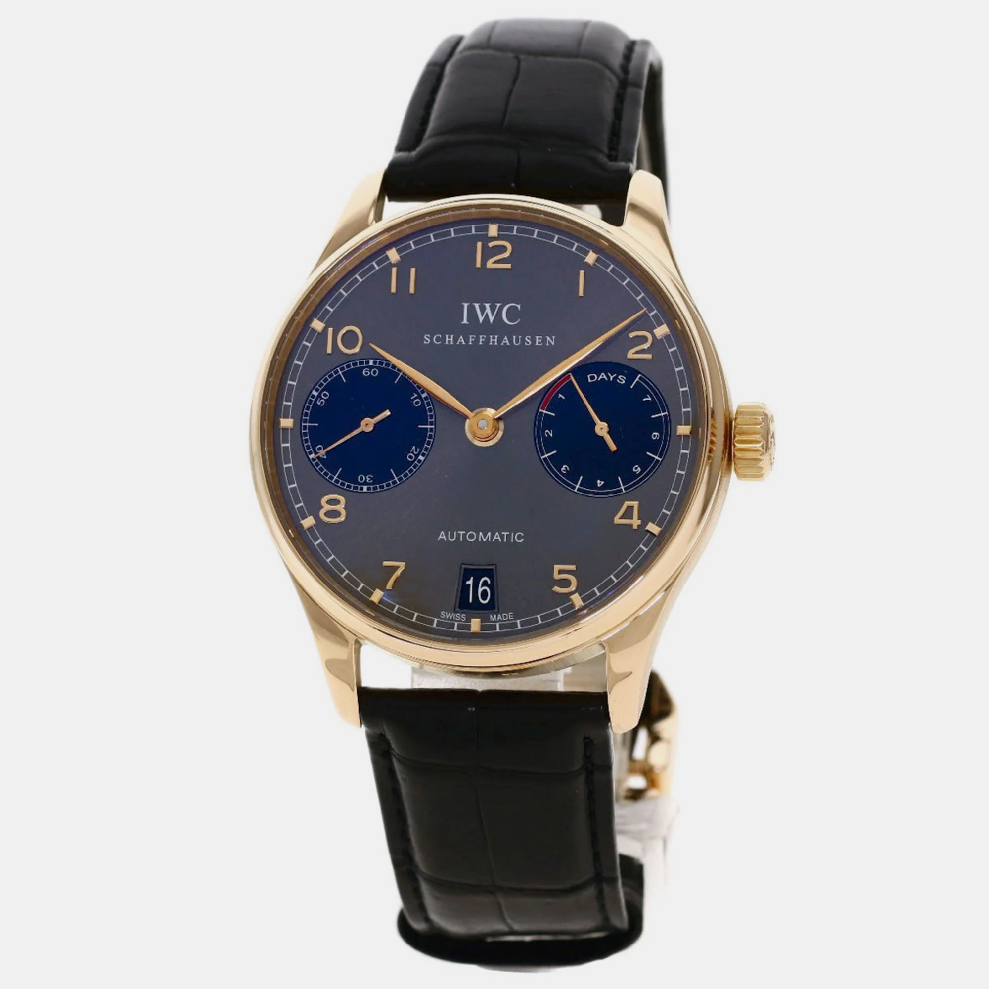Pre-owned Iwc Schaffhausen Grey 18k Rose Gold Portugieser Iw500125 Automatic Men's Wristwatch 42 Mm
