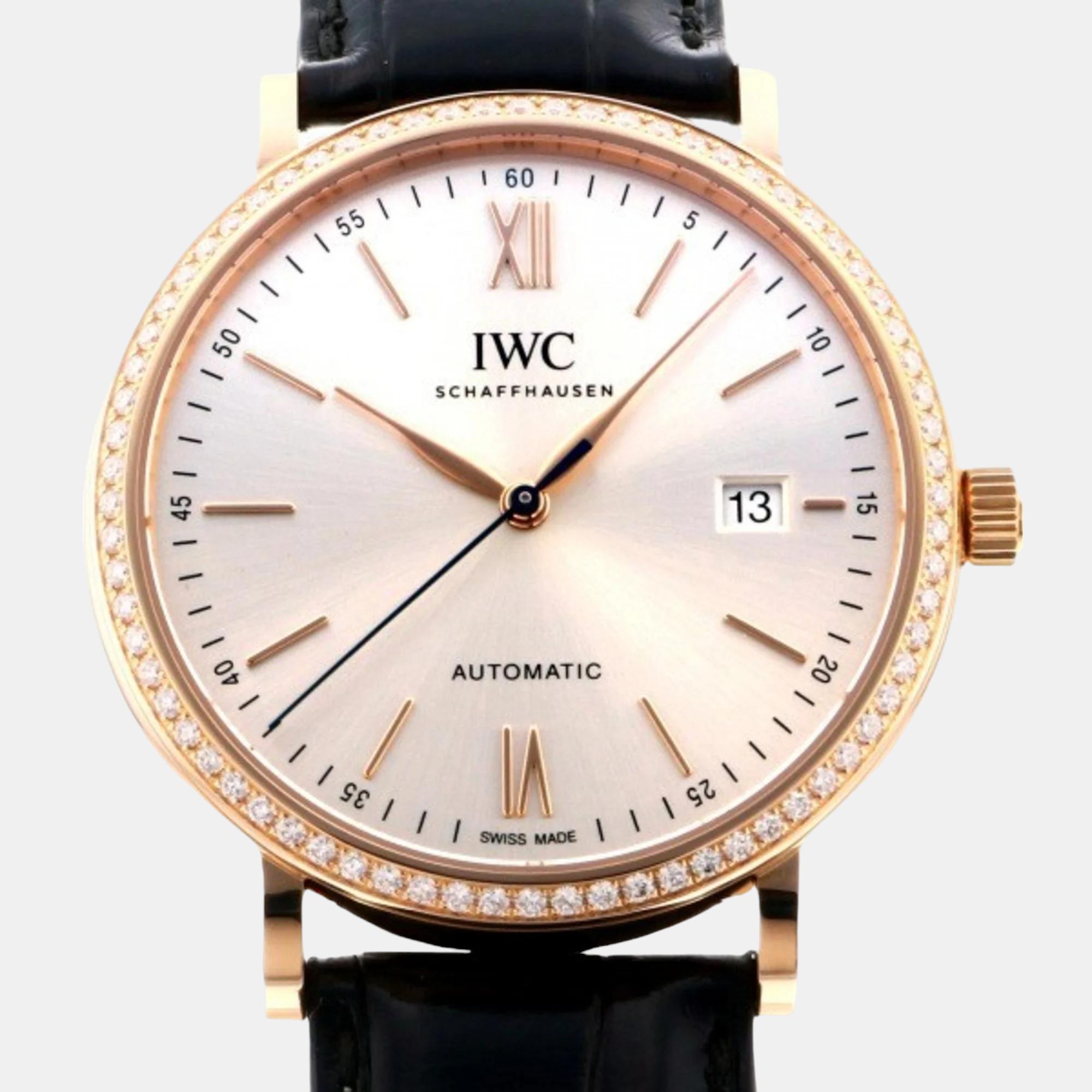 

IWC Silver 18k Rose Gold Portofino IW356515 Automatic Men's Wristwatch 40 mm