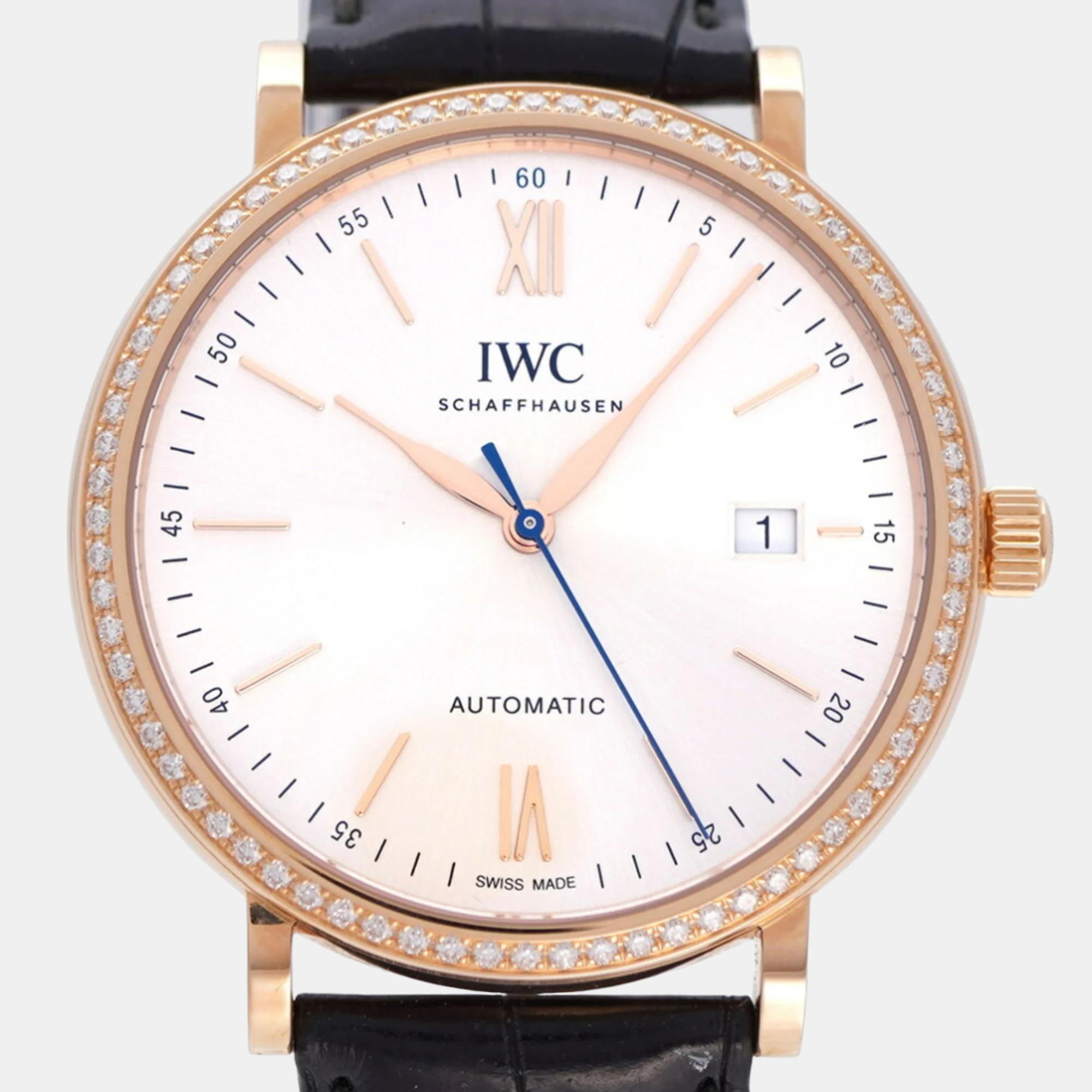 Pre-owned Iwc Schaffhausen Silver 18k Rose Gold Portofino Iw356515 Automatic Men's Wristwatch 40 Mm