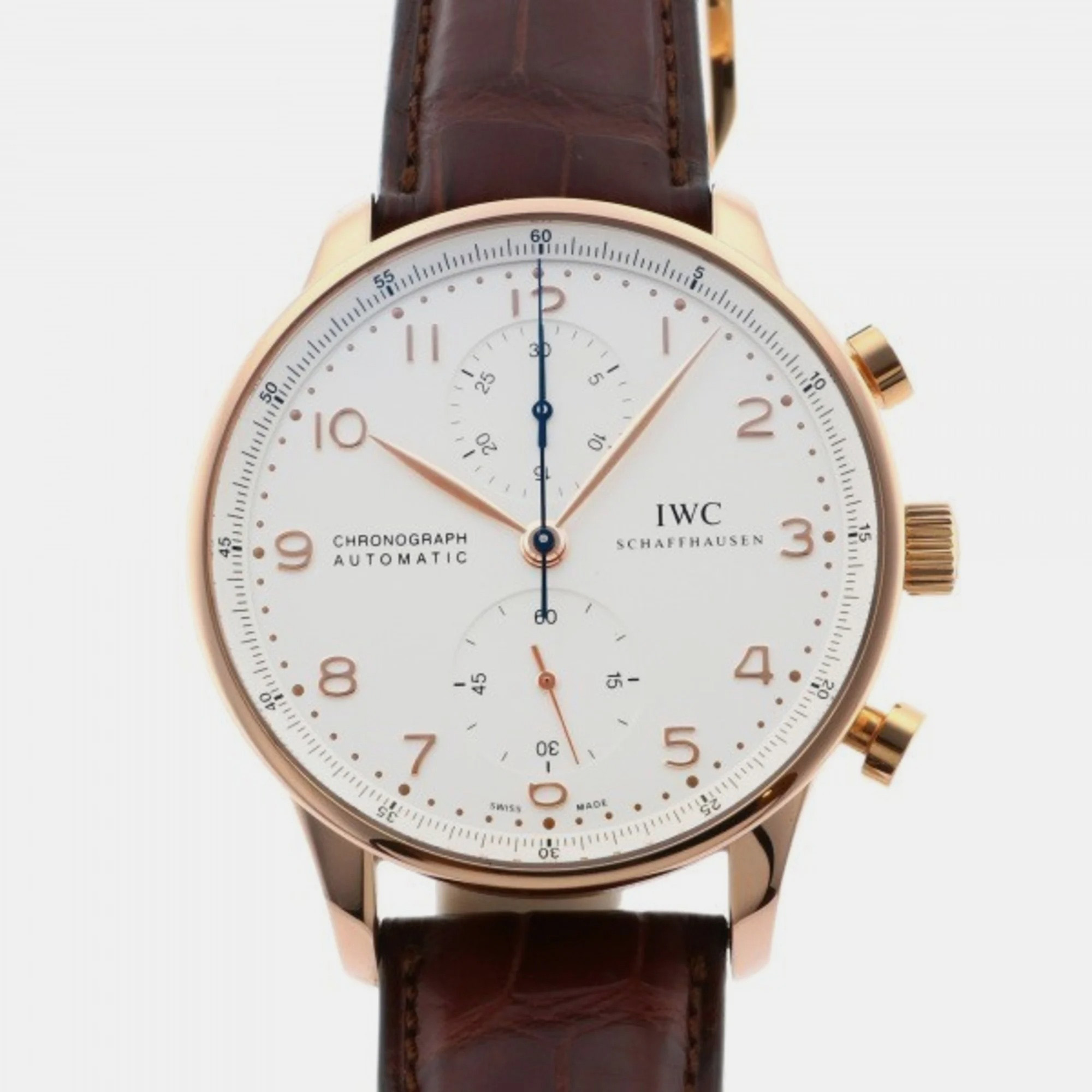 

IWC Silver 18K Rose Gold Portugieser IW371480 Men's Wristwatch, White