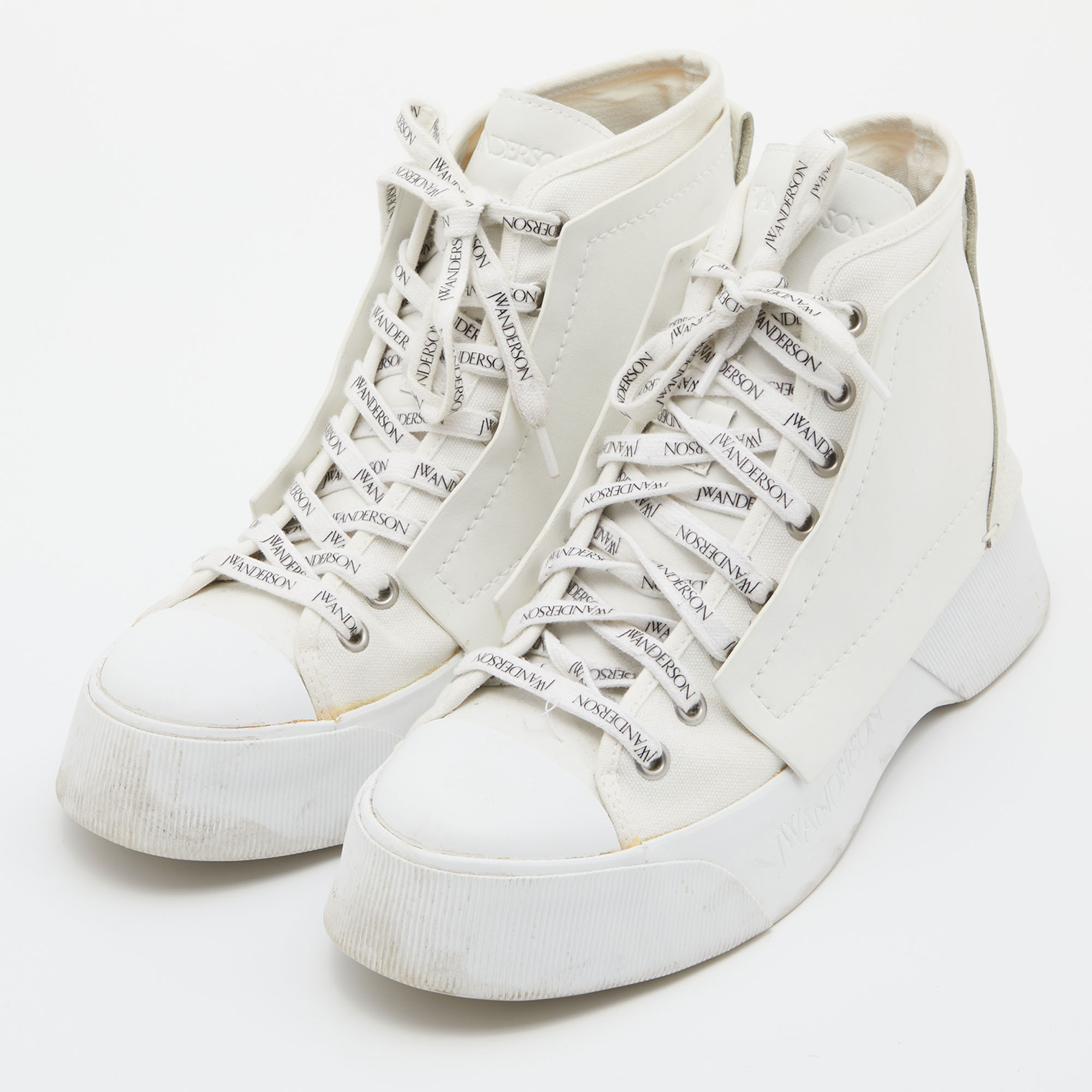 

J.W. Anderson White Leather and CanvasL ace Up Sneakers Size