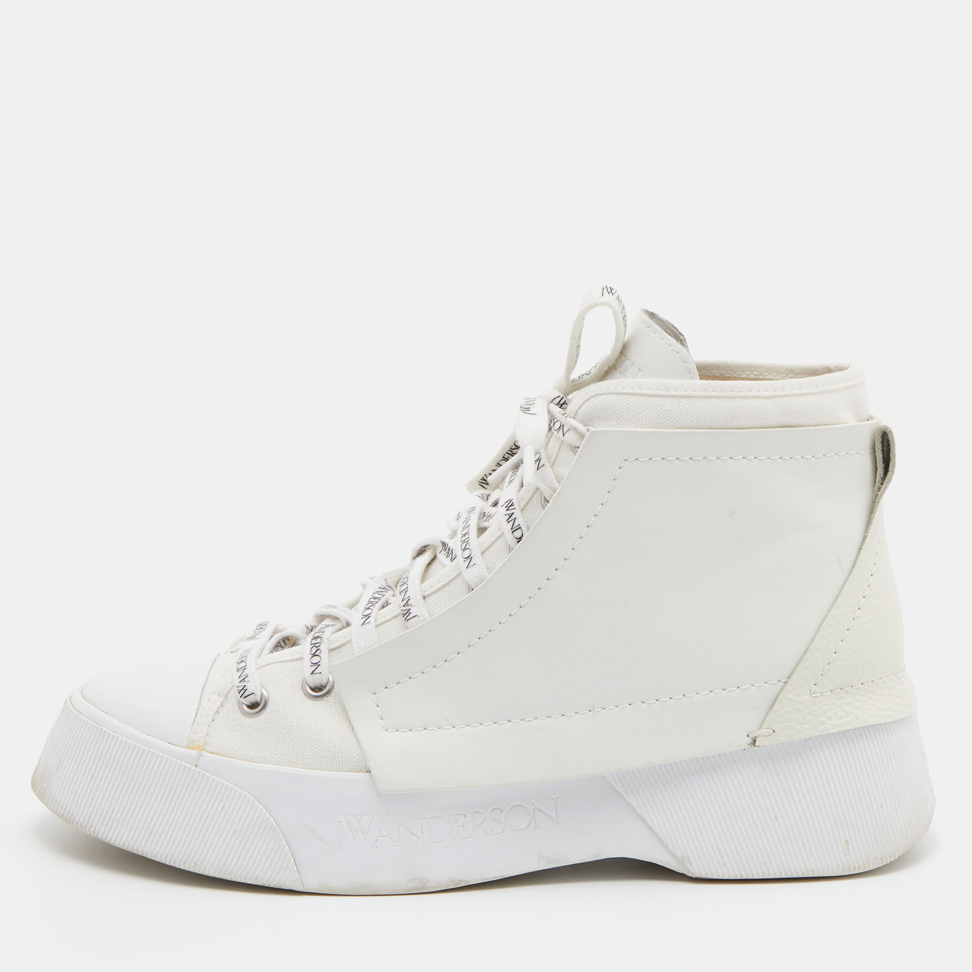 Pre-owned Jw Anderson J.w. Anderson White Leather And Canvasl Ace Up Sneakers Size 41