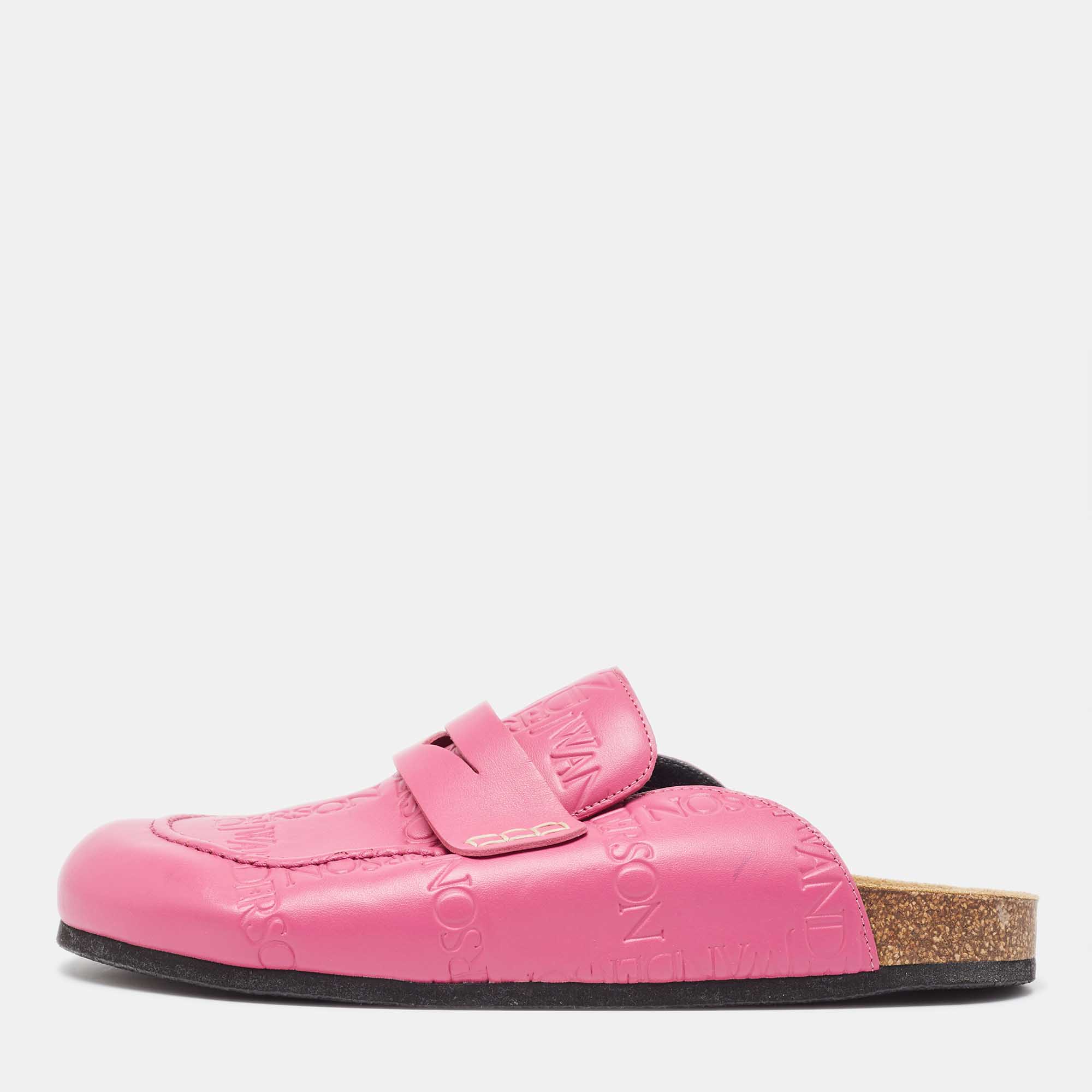 

J.W. Anderson Pink Logo Embossed Leather Loafer Mules Size