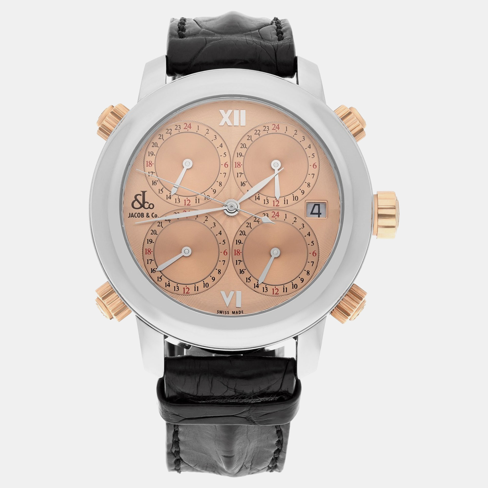 

Jacob & Co. Five Time Zone H-24 SSC Automatic Copper Stainless Steel Men's Wristwatch 47 mm, Pink