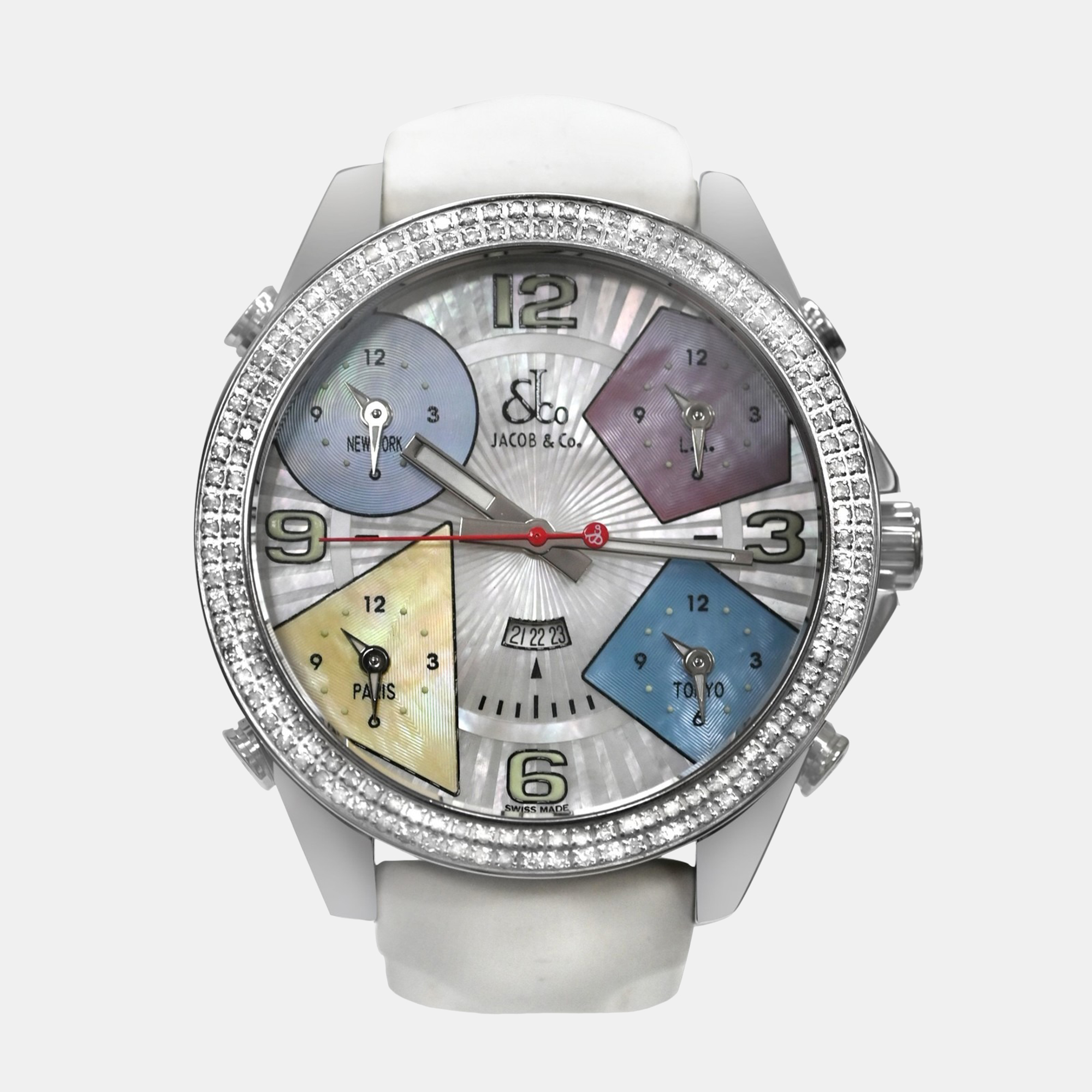 

Jacob & Co Five Time Zone Quartz Mother of Pearl Dial Stainless Steel Men's Wristwatch 47 mm, Silver