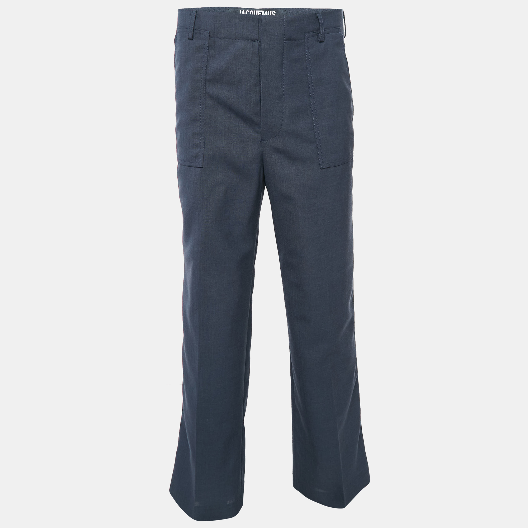 

Jacquemus Navy Blue Wool Straight Leg Le Meunier Trousers M