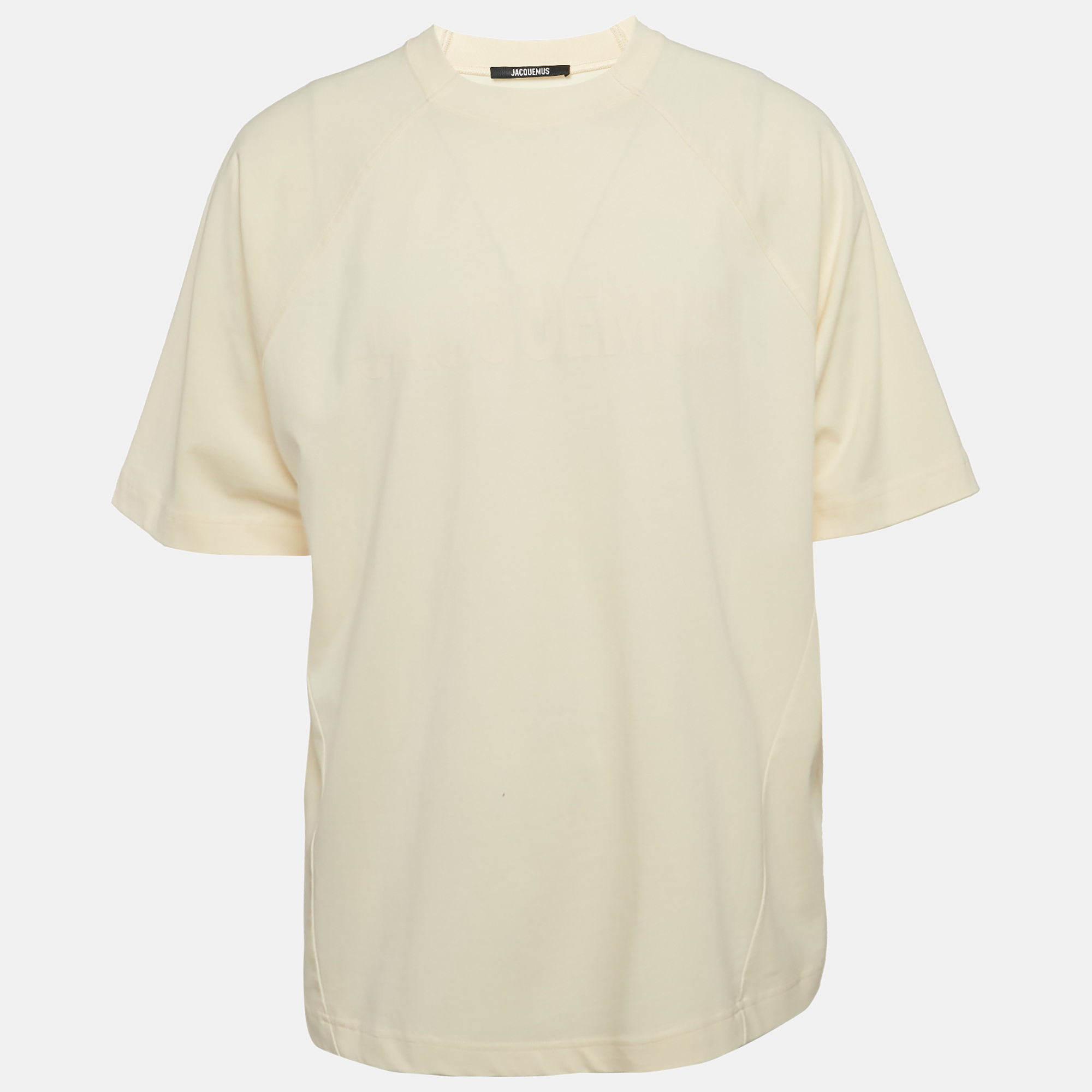 

Jacquemus Cream Logo Print Cotton Raglan Sleeve T-Shirt L