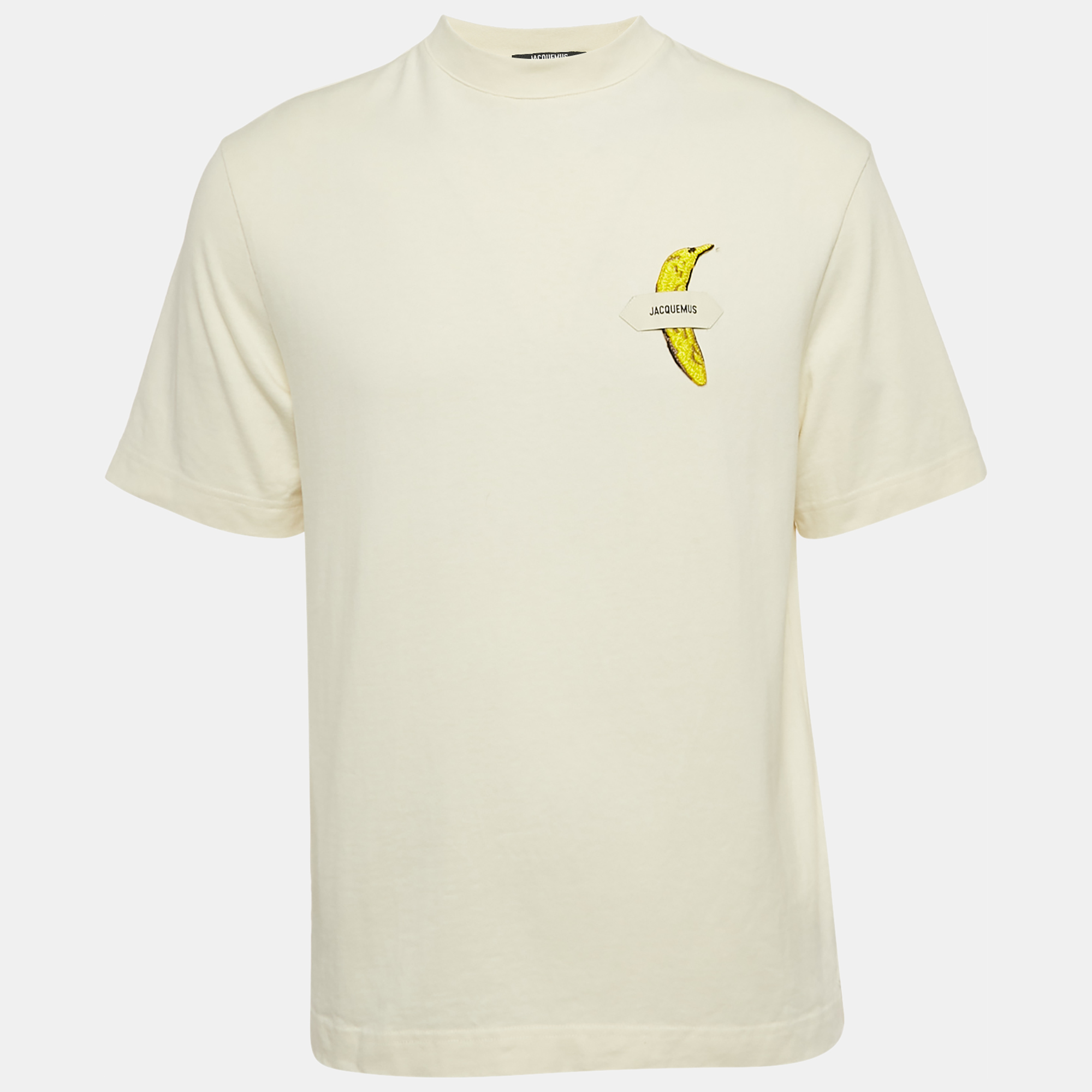 Pre-owned Jacquemus Off-white Cotton Banana Patch Detail Crew Neck T-shirt Xs