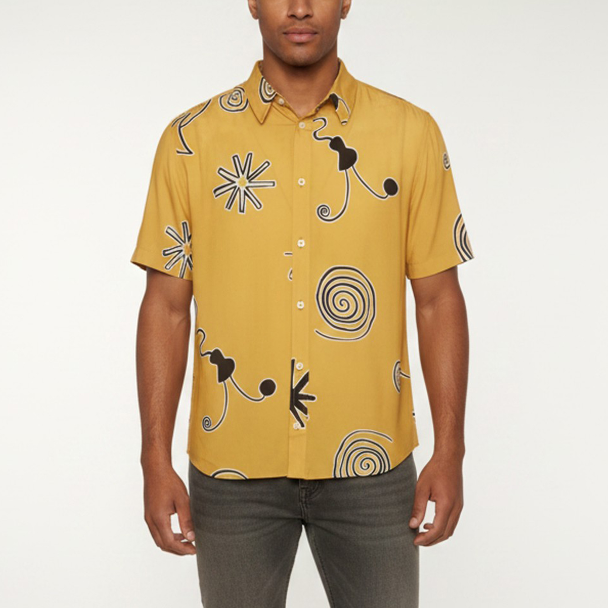 

Jacquemus Yellow Arty Spiral Print Viscose Lawn La chemise Melo Shirt S