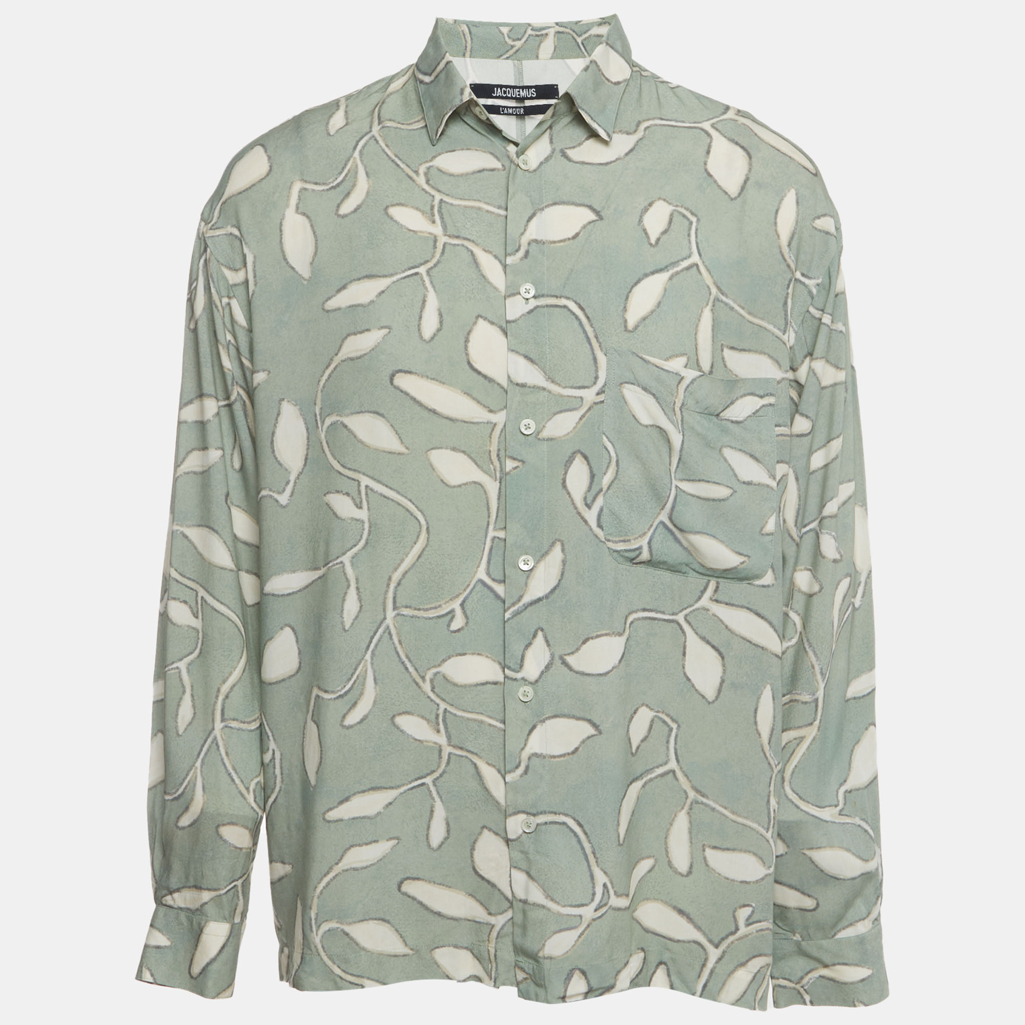 Pre-owned Jacquemus Green Leaf Print Poplin La Chemise Baou Button-up Shirt L