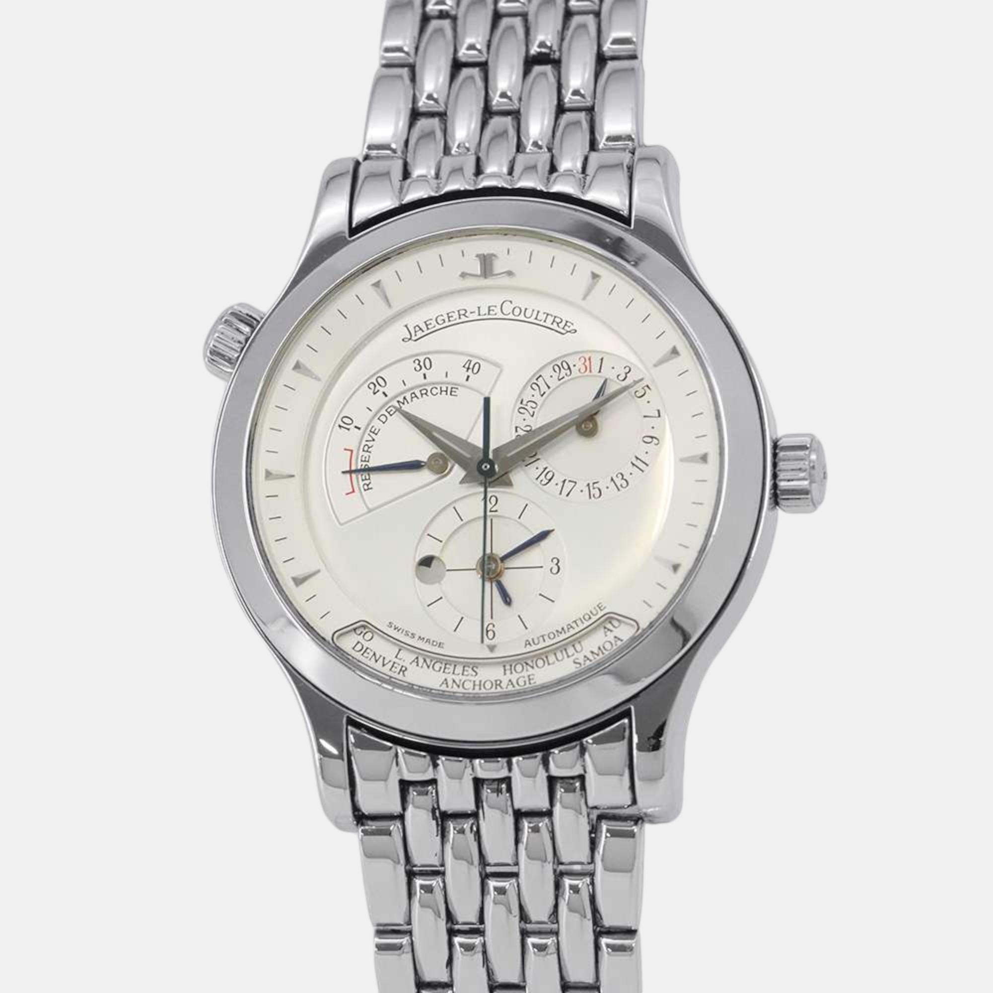 

Jaeger LeCoultre Silver Stainless Steel Master Geographic Q1428120 Automatic Men's Wristwatch