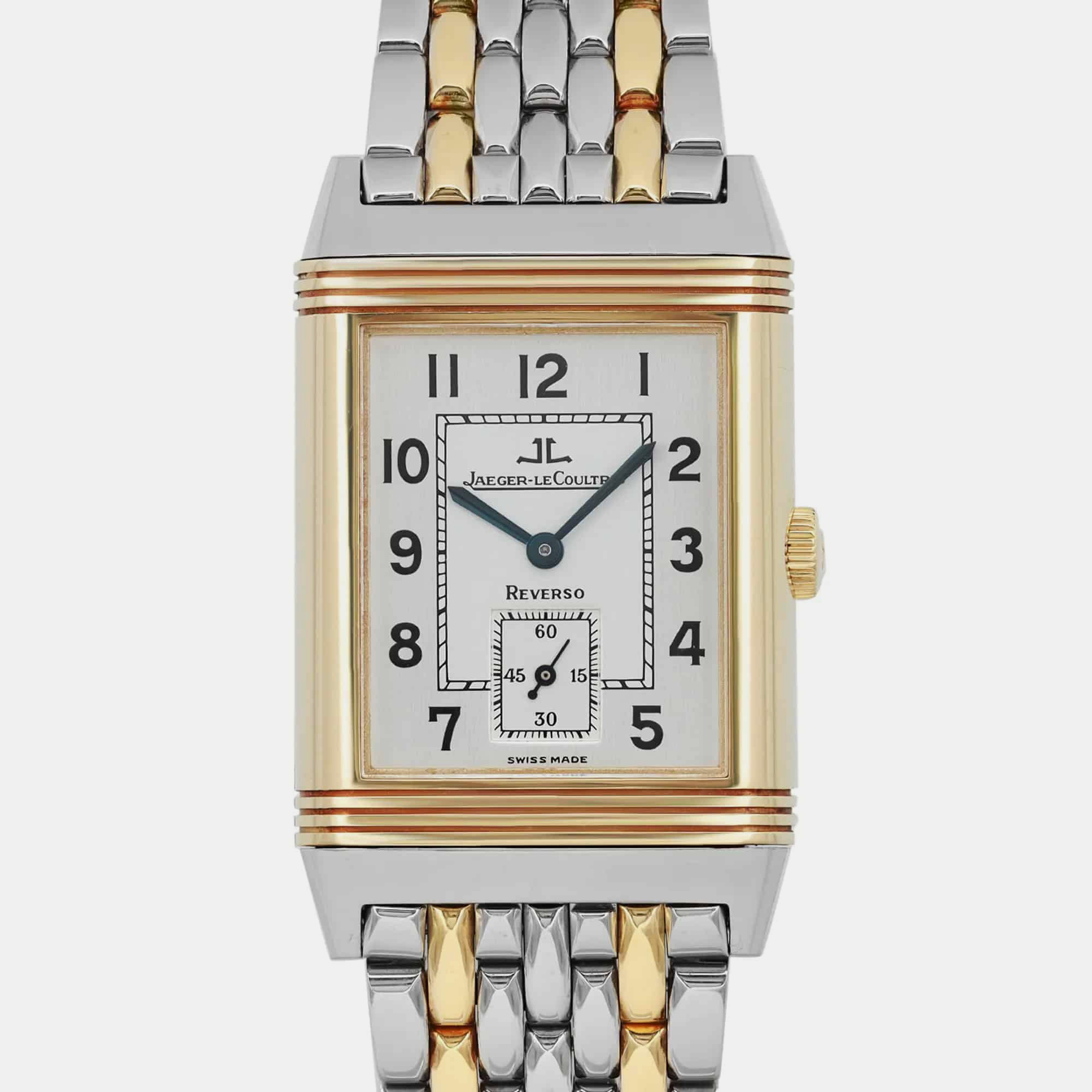 Jaeger-LeCoultre Silver Two-Tone Reverso Grande Taille 270.5.62 Manual Winding Men`s Wristwatch 17 mm 