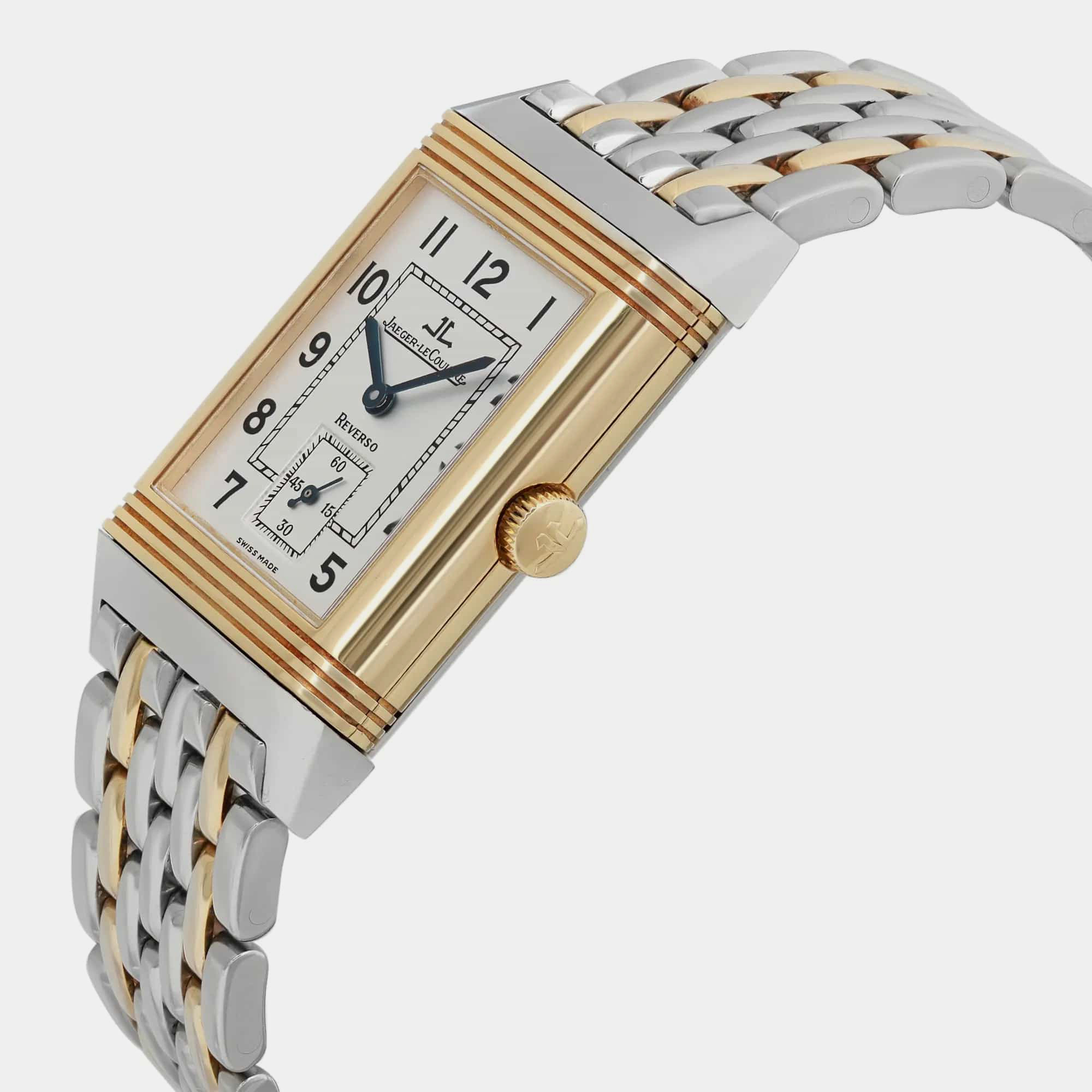 Jaeger-LeCoultre Silver Two-Tone Reverso Grande Taille 270.5.62 Manual Winding Men`s Wristwatch 17 mm 