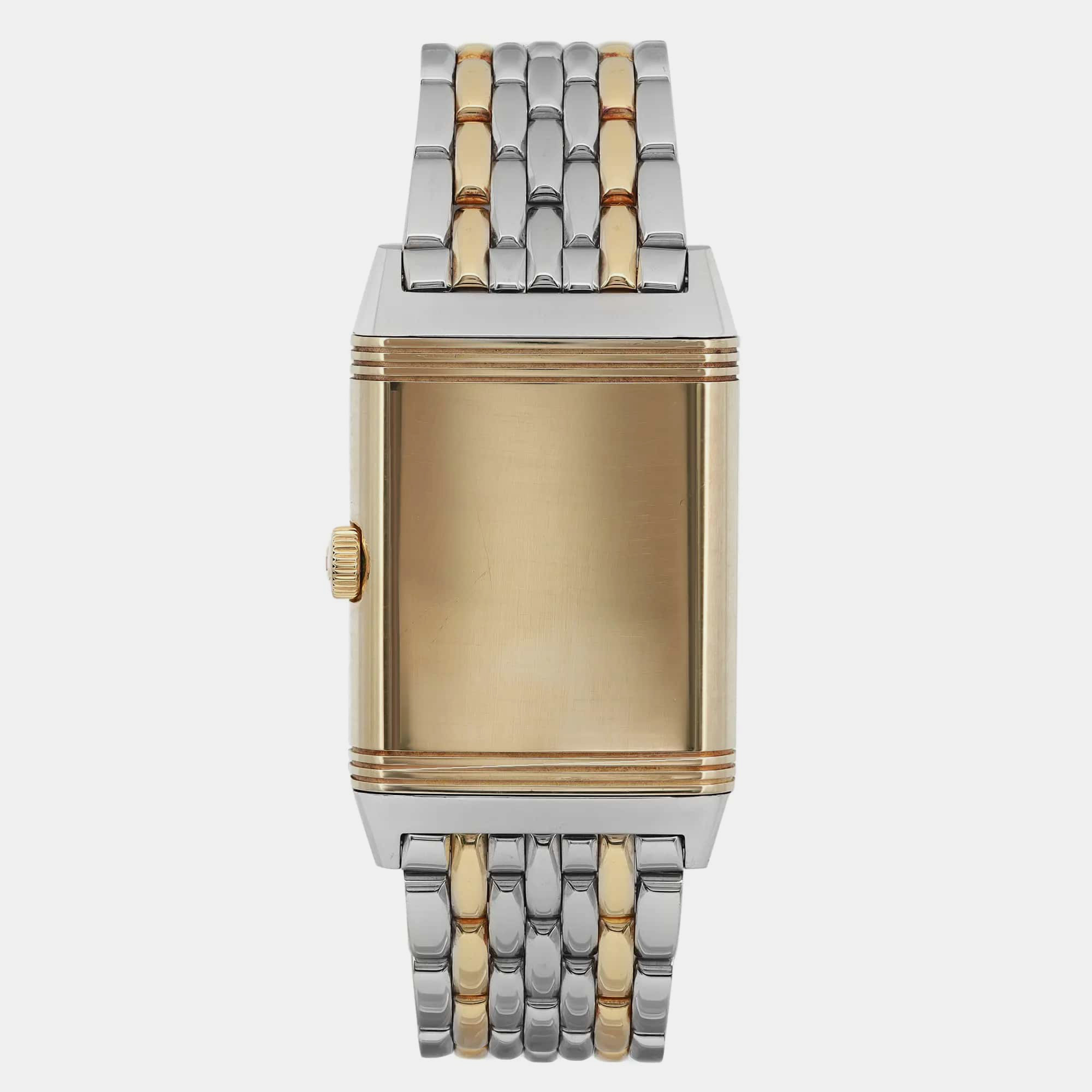 Jaeger-LeCoultre Silver Two-Tone Reverso Grande Taille 270.5.62 Manual Winding Men`s Wristwatch 17 mm 