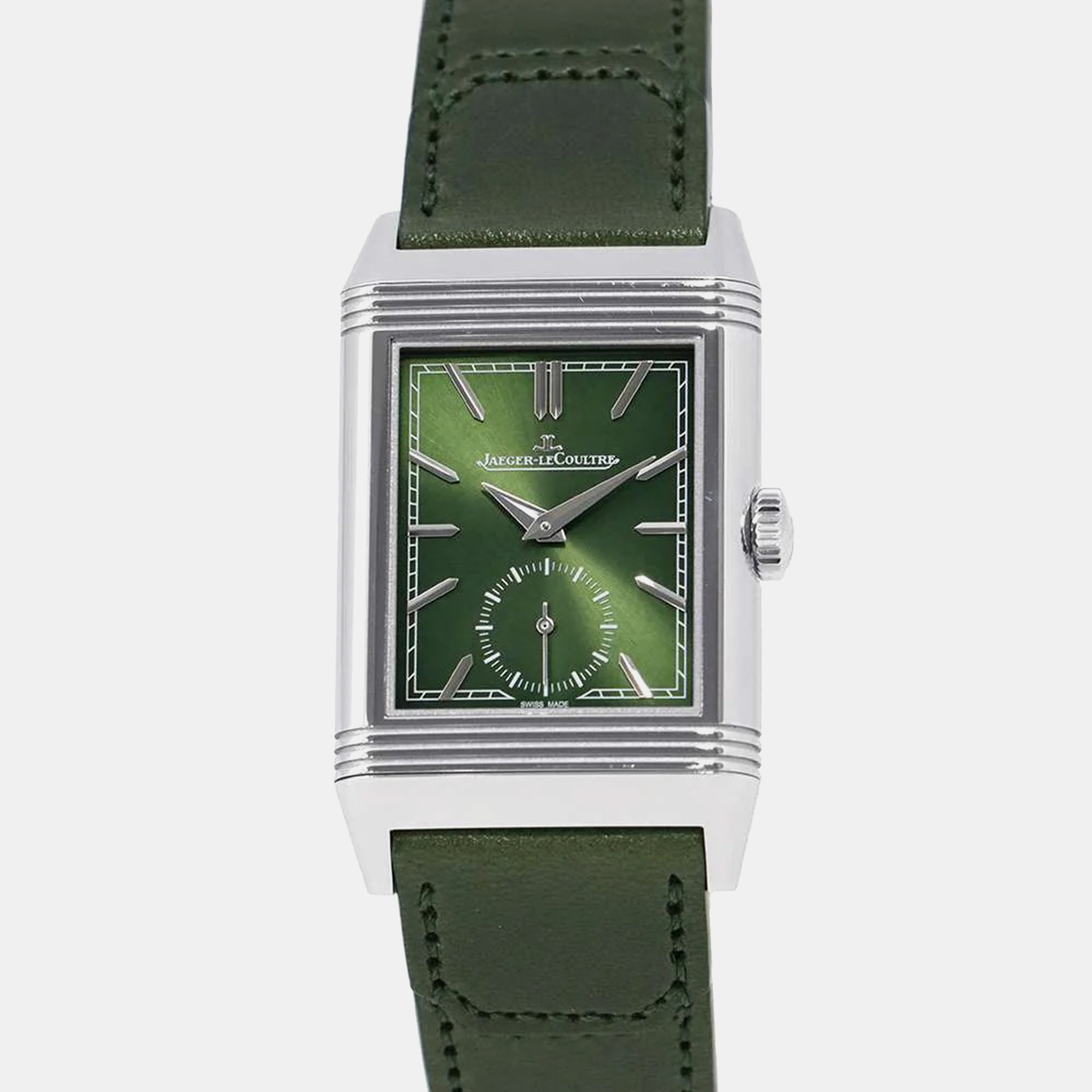 Pre-owned Jaeger-lecoultre Green Stainless Steel Reverso Q397843j Manual Winding Men's Wristwatch 45.6mm