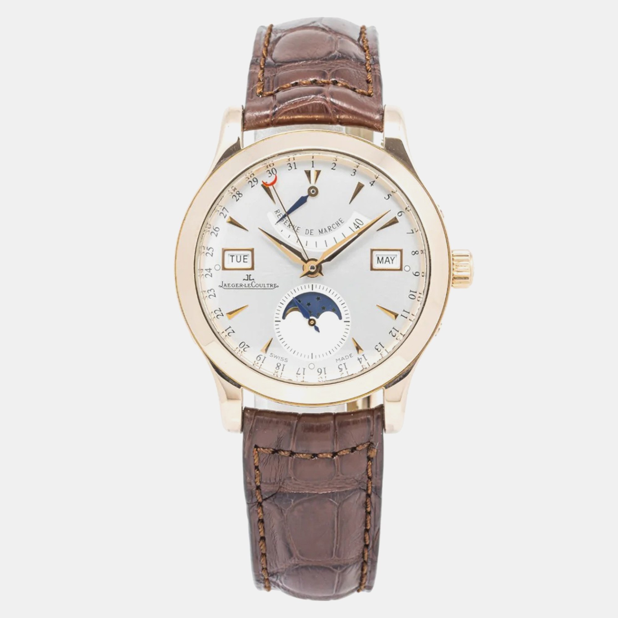 

Jaeger LeCoultre Silver 18K Yellow Gold Master Calendar 147.2.41.S Men's Wristwatch