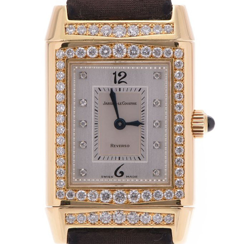 

Jaguar LeCoultre Silver Yellow Gold Diamond and Leather Reverso