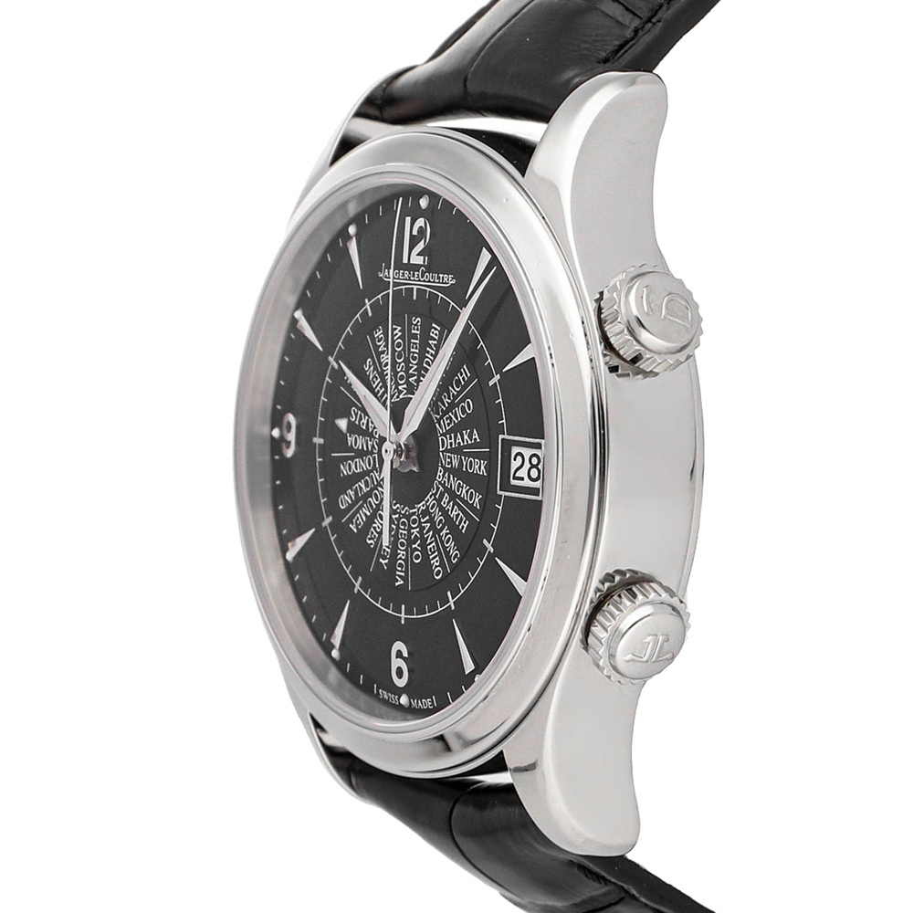 

Jaeger LeCoultre Black Stainless Steel Master Memovox International Q1418471 Men's Wristwatch
