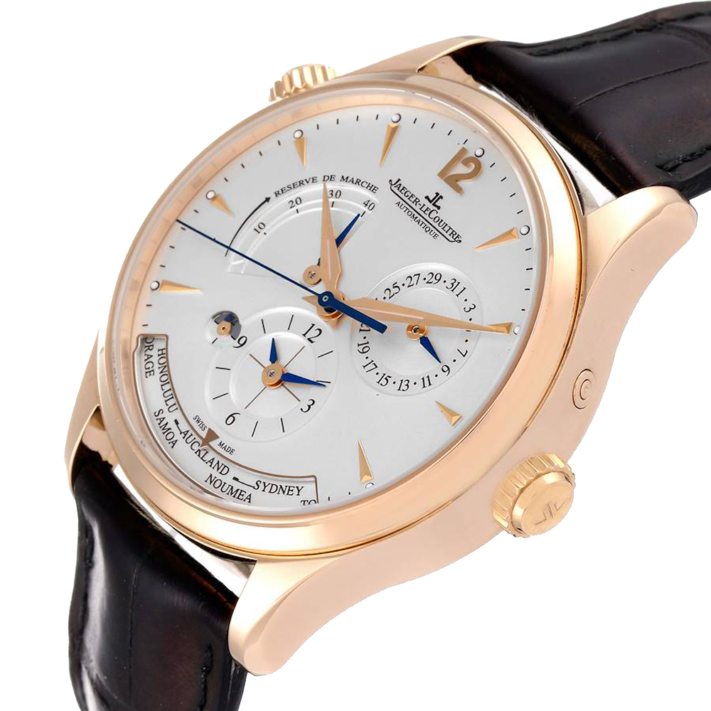 

Jaeger Lecoultre Silver 18K Rose Gold Master Geographic 176.2.29.S Q1422521 Men's Wristwatch 39 MM
