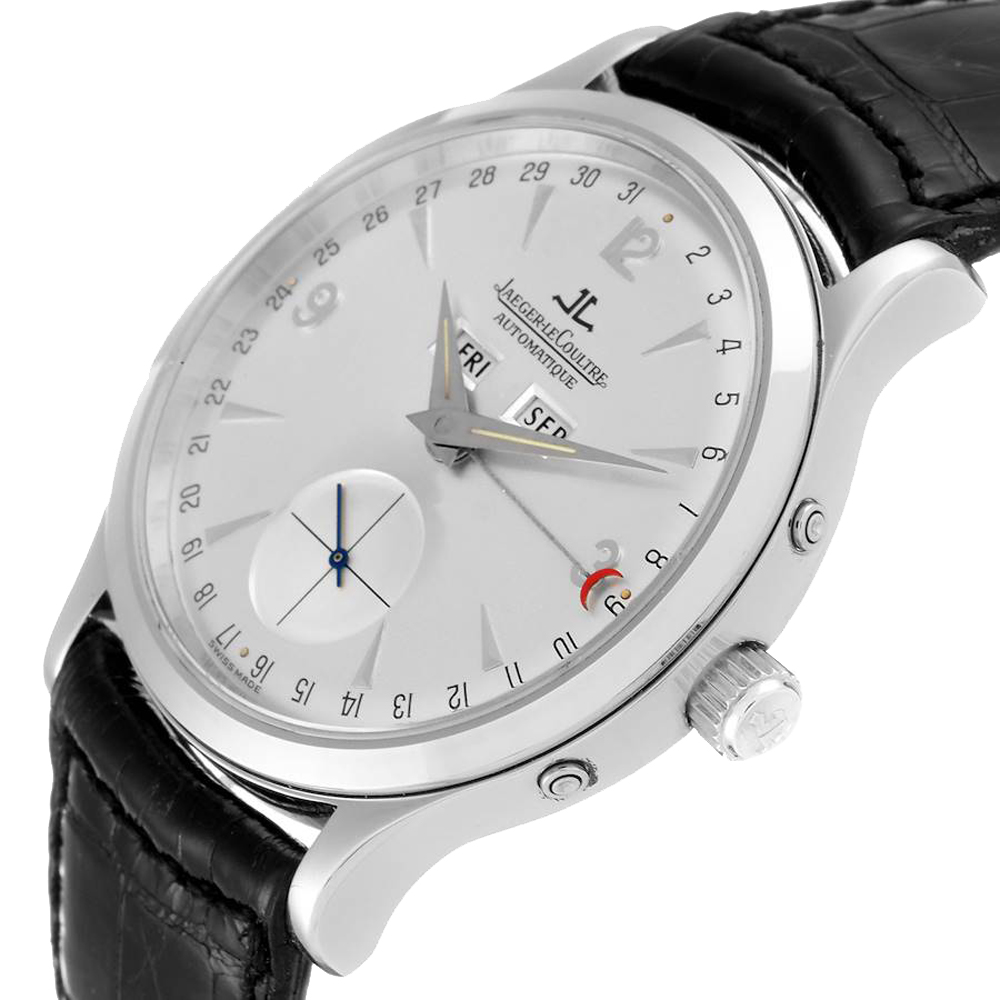 

Jaeger Lecoultre Silver Stainless Steel Master Tripple Date Calendar 140.8.87 Q147812A Men's Wristwatch 37 MM