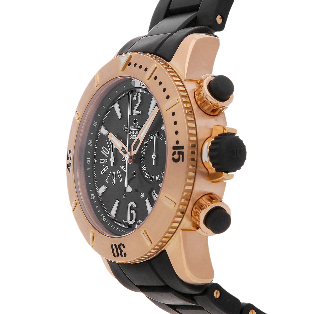 

Jaeger LeCoultre Black 18K Rose Gold Master Compressor Diving Chronograph Q1862740 Men's Wristwatch 44 MM
