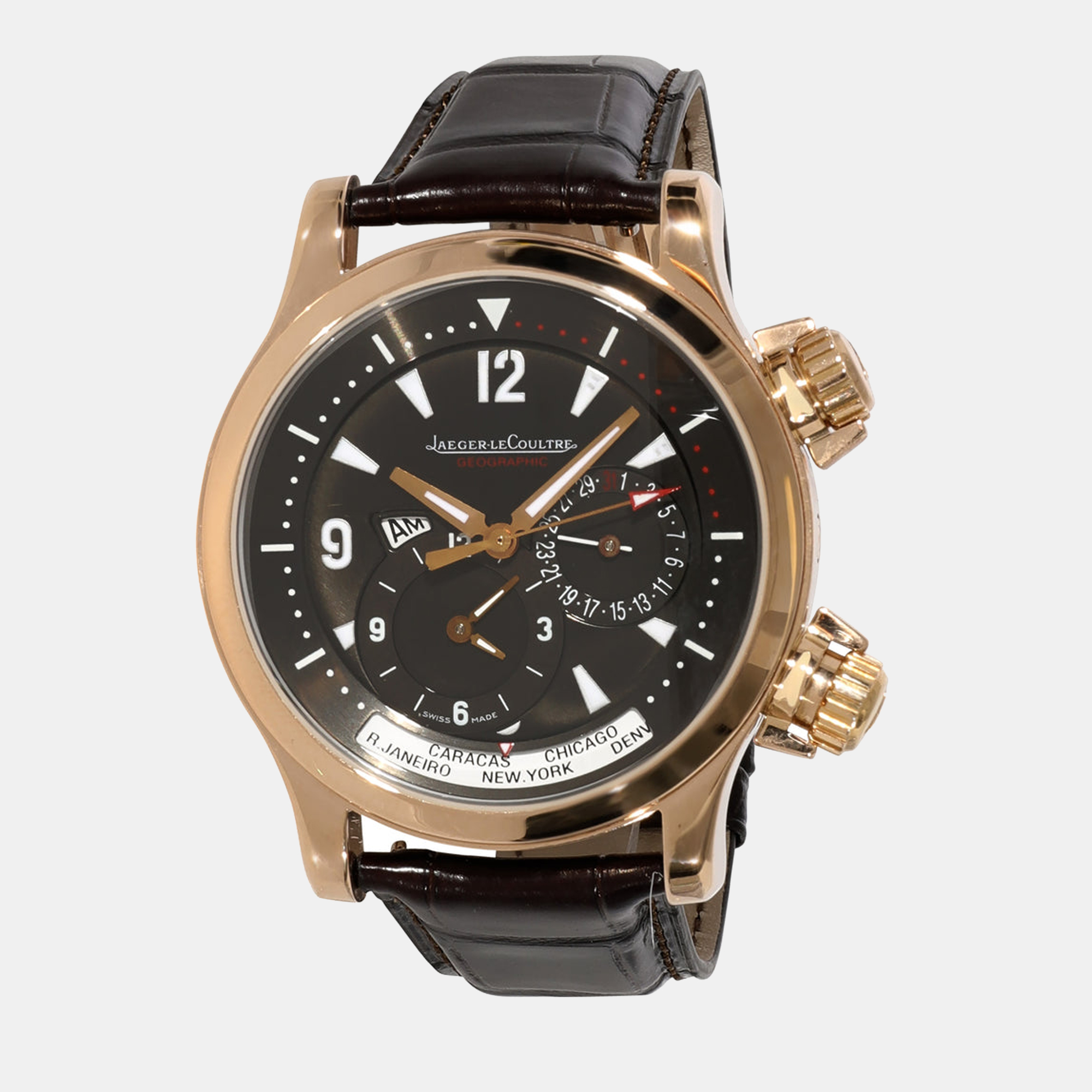

Jaeger LeCoultre Black 18k Rose Gold Master Compressor Geographic Q1712440 Men's Wristwatch 41.5 mm